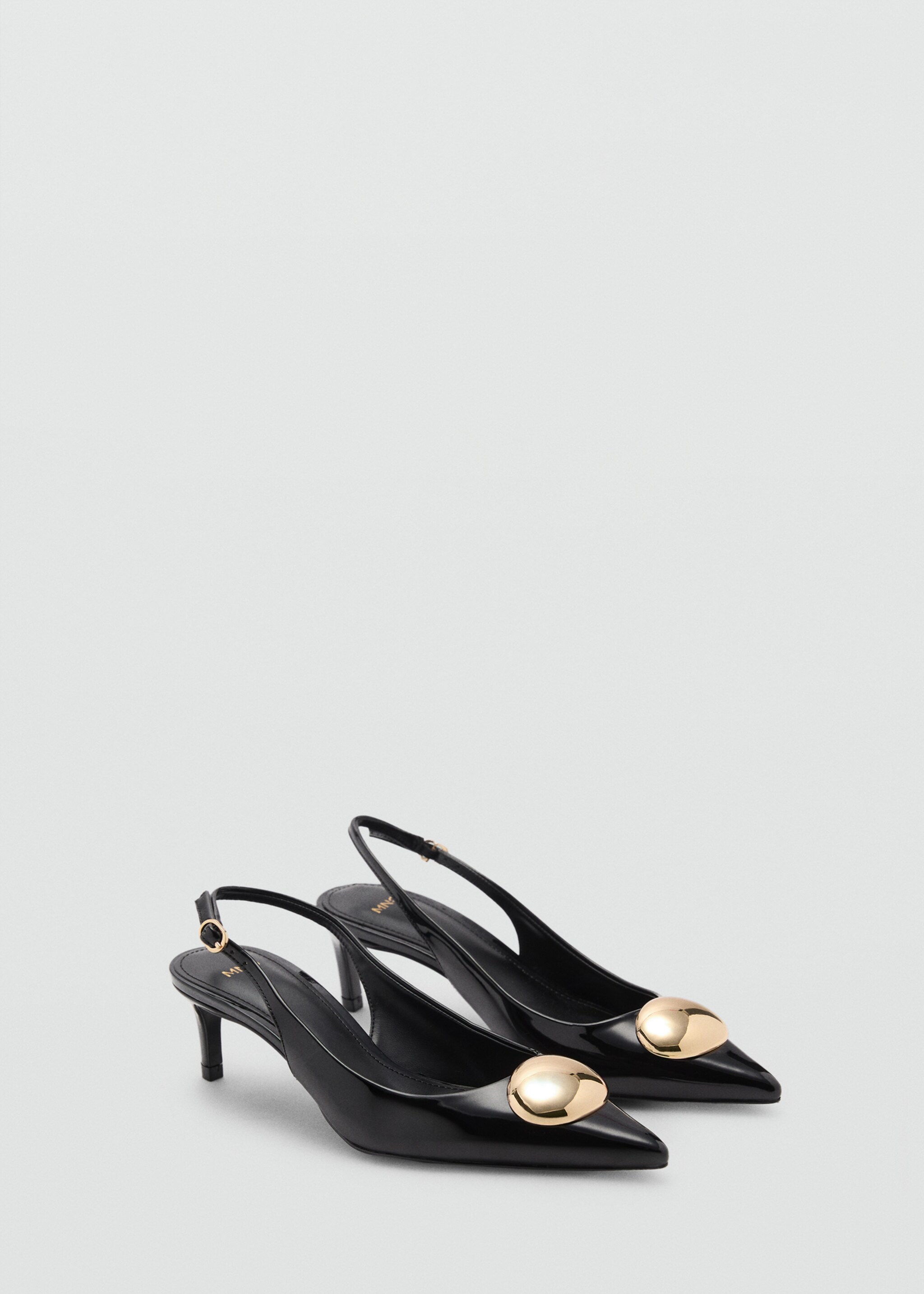 Kitten-heel shoes with metallic decoration - Medium plane, Black. Ref: 87055736-00.