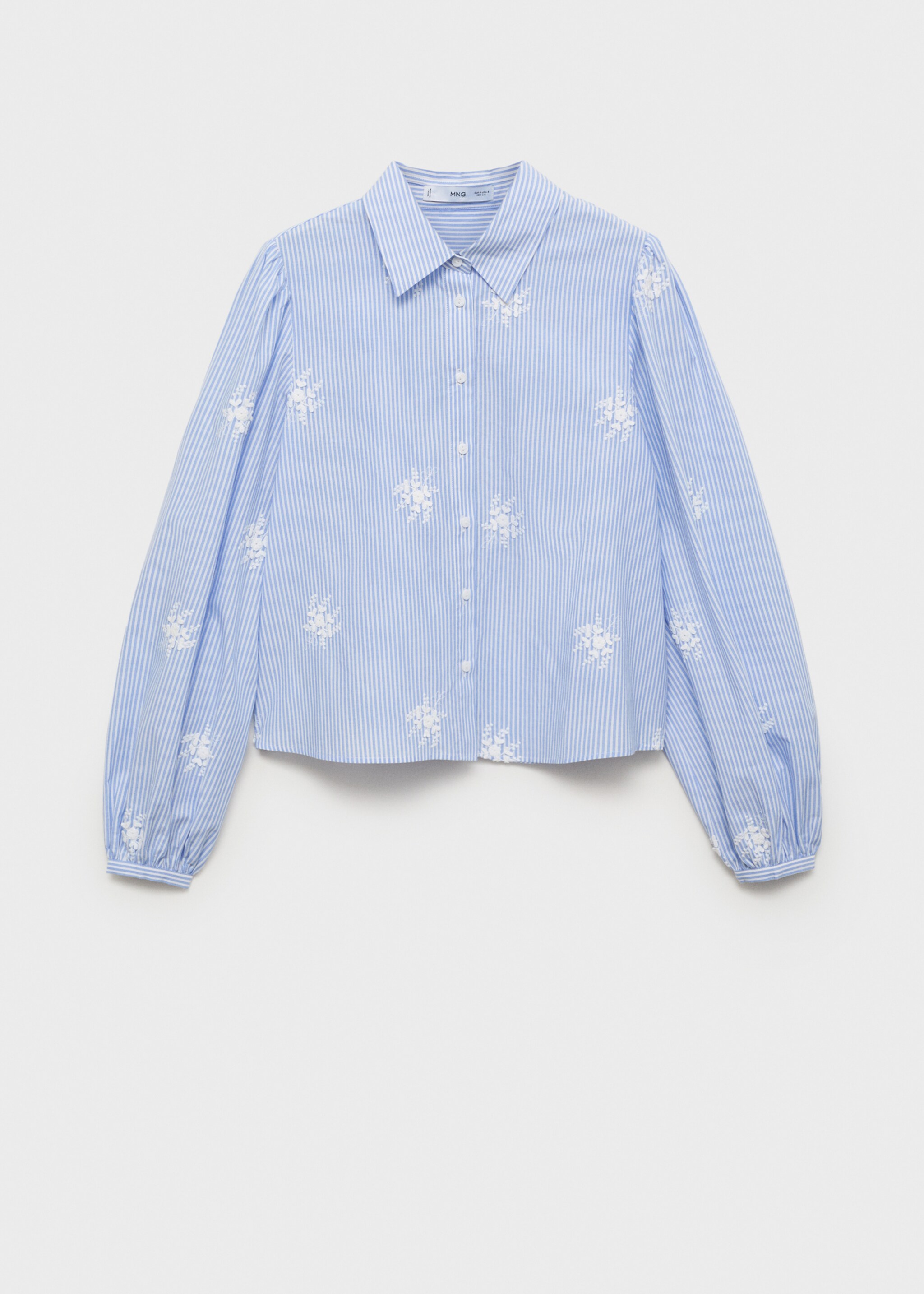 Flower embroidered striped shirt - Article without model, Sky Blue. Ref: 87055741-00.