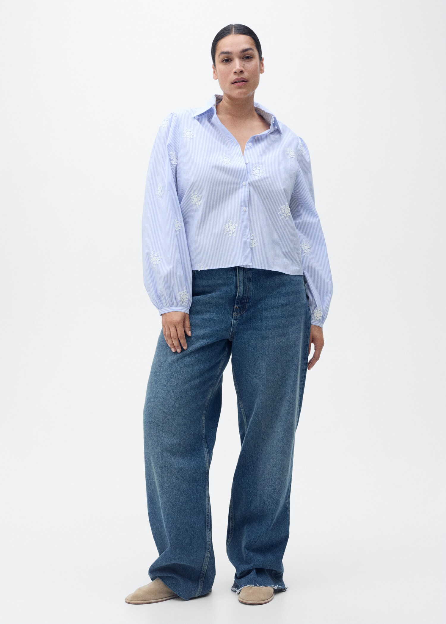 Flower embroidered striped shirt - Details of the article 3