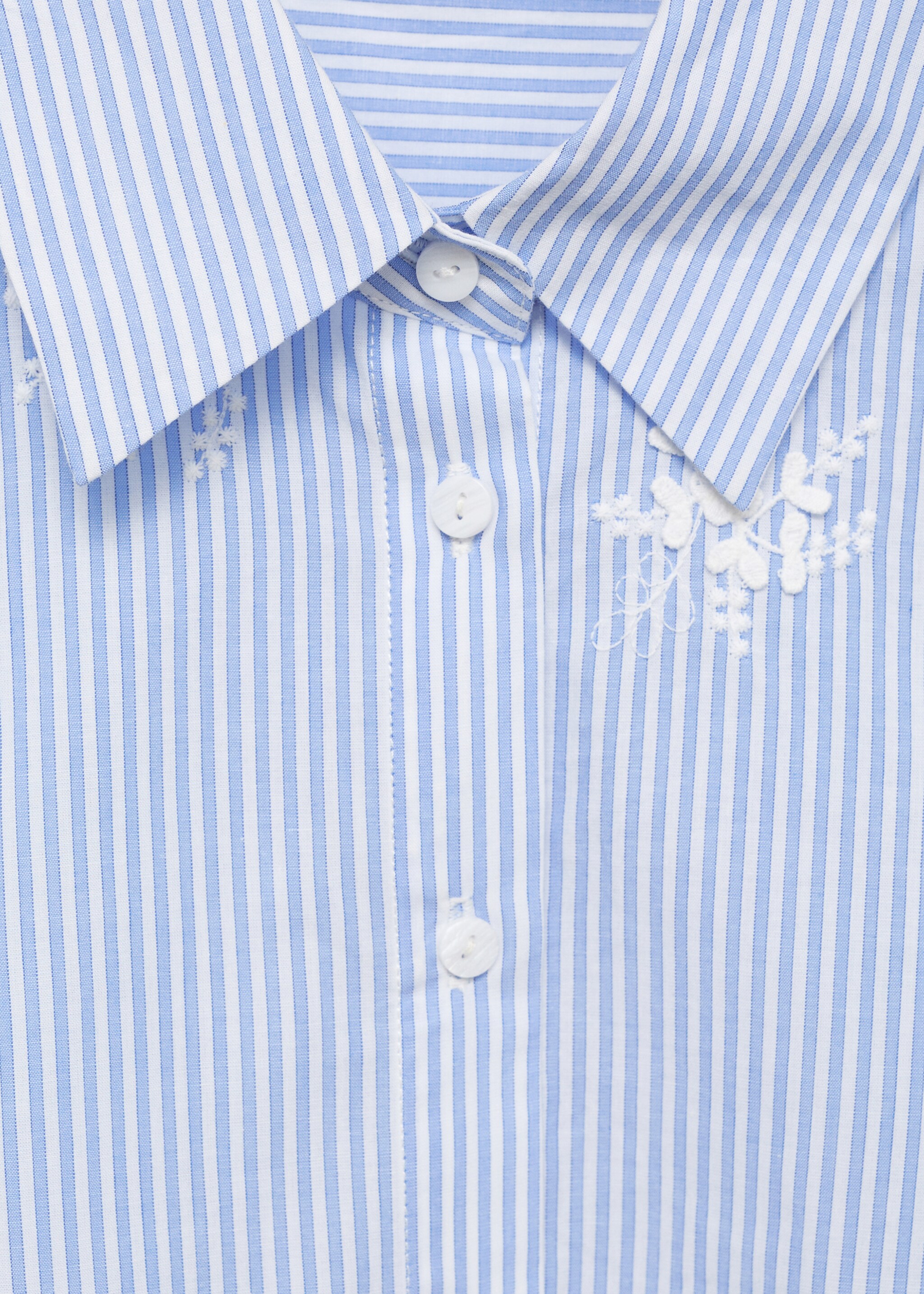 Flower embroidered striped shirt - Details of the article 8, Sky Blue. Ref: 87055741-00.