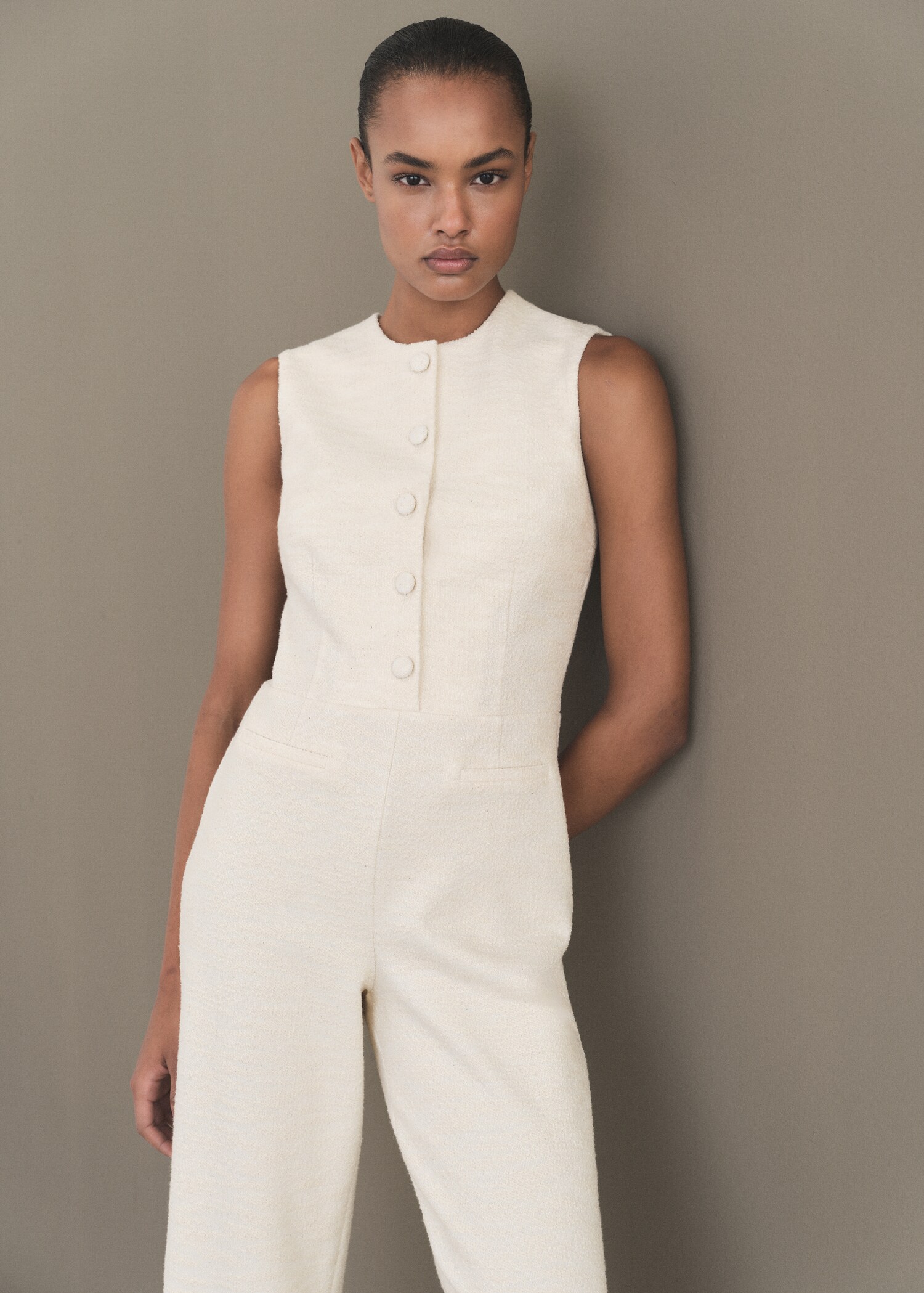 Buttoned tweed jumpsuit - Medium plane