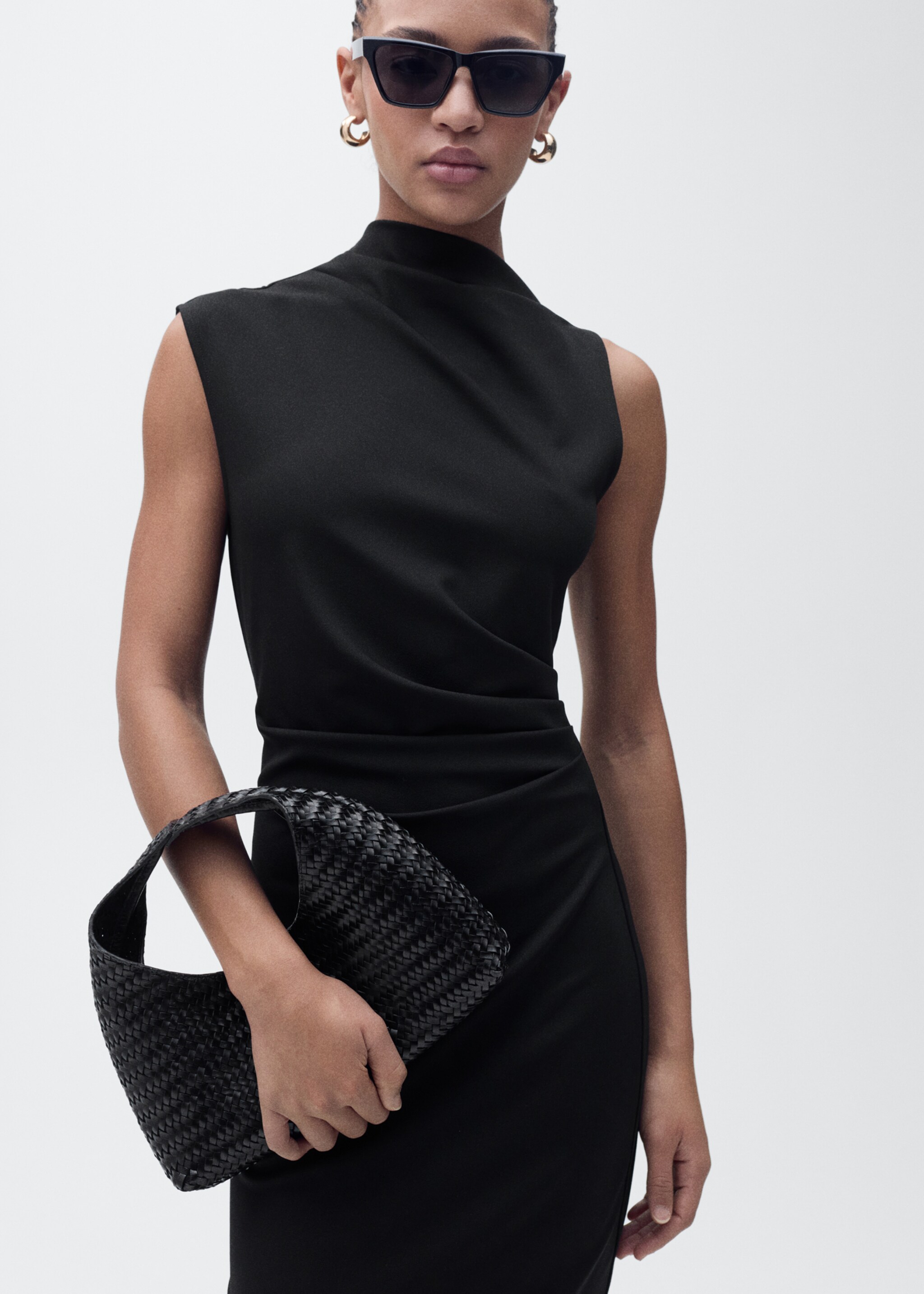 Draped midi-dress - Medium plane, Black. Ref: 87055764-00.