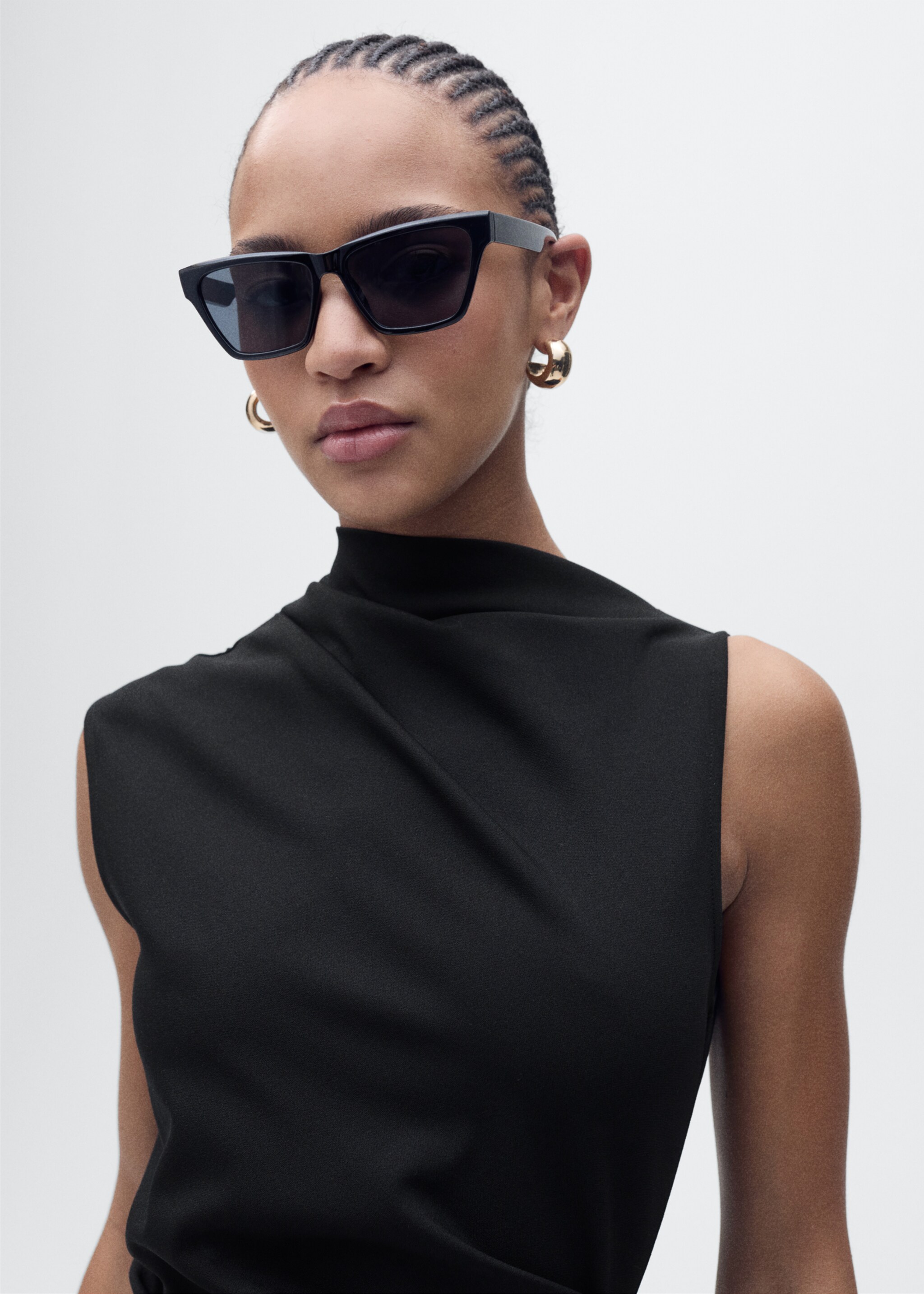 Draped midi-dress - Details of the article 1, Black. Ref: 87055764-00.