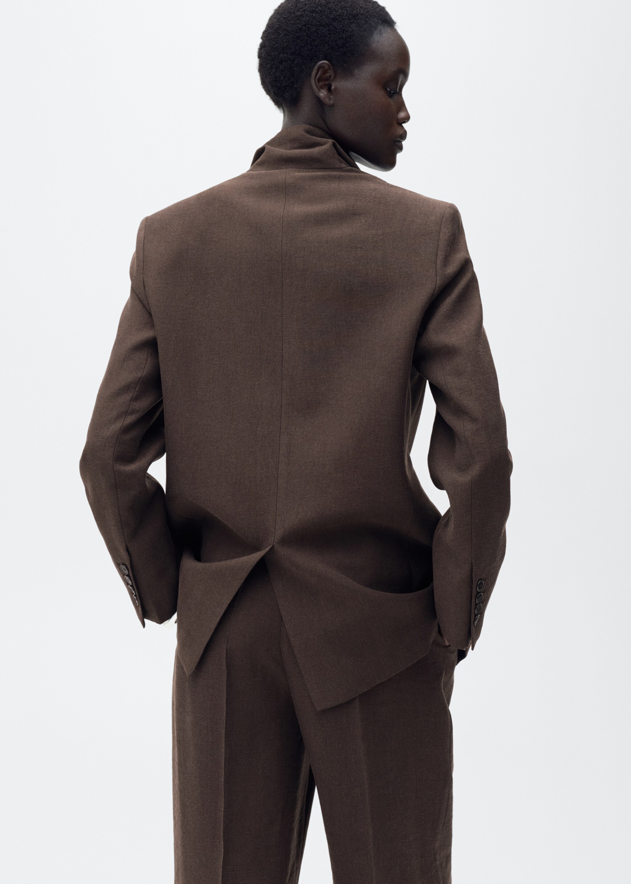 Straight-fit lyocell suit jacket - Reverse of the article, Brown. Ref: 87055769-00.