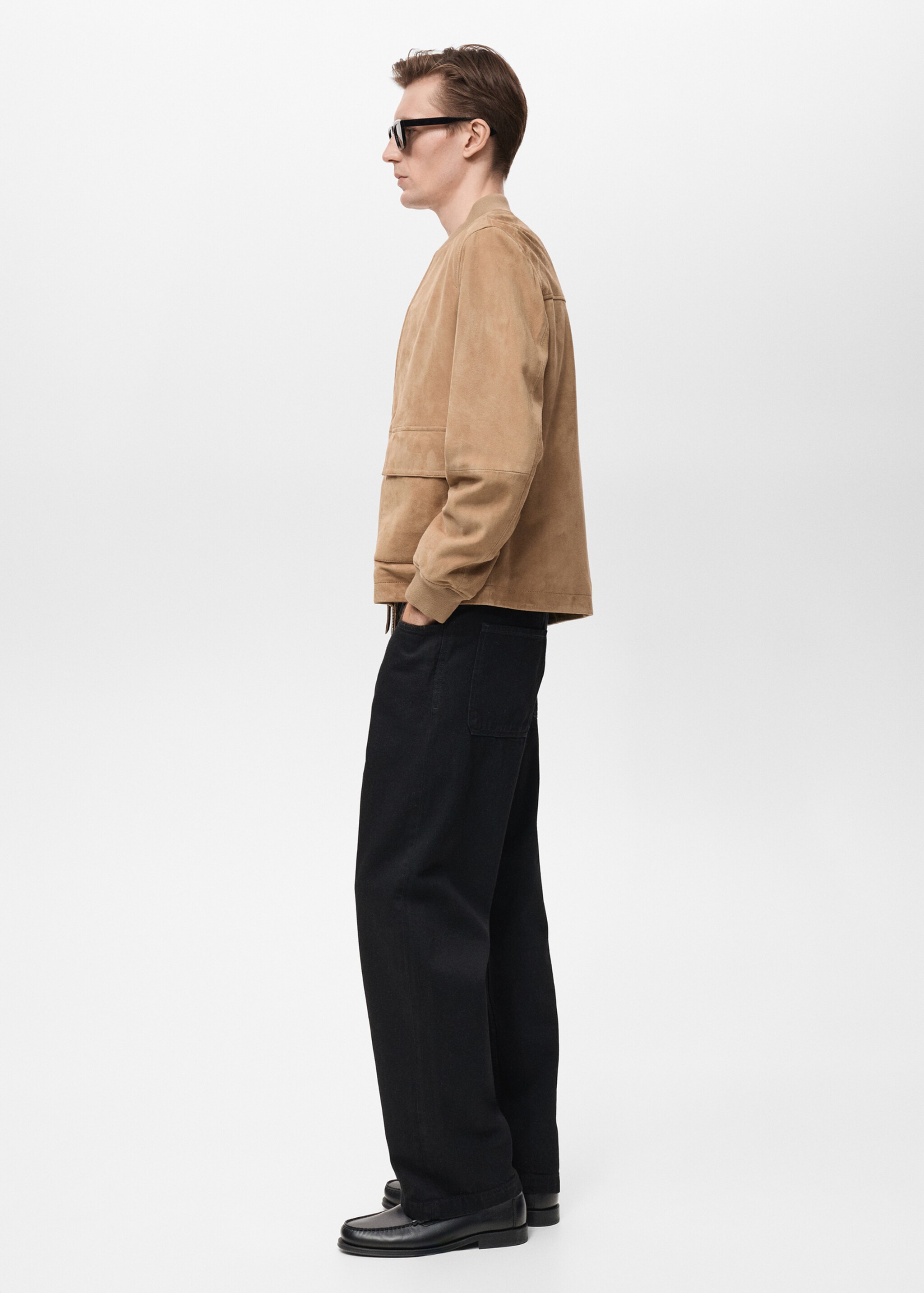 Suede leather bomber jacket - Details of the article 2, Beige. Ref: 87055917-00.