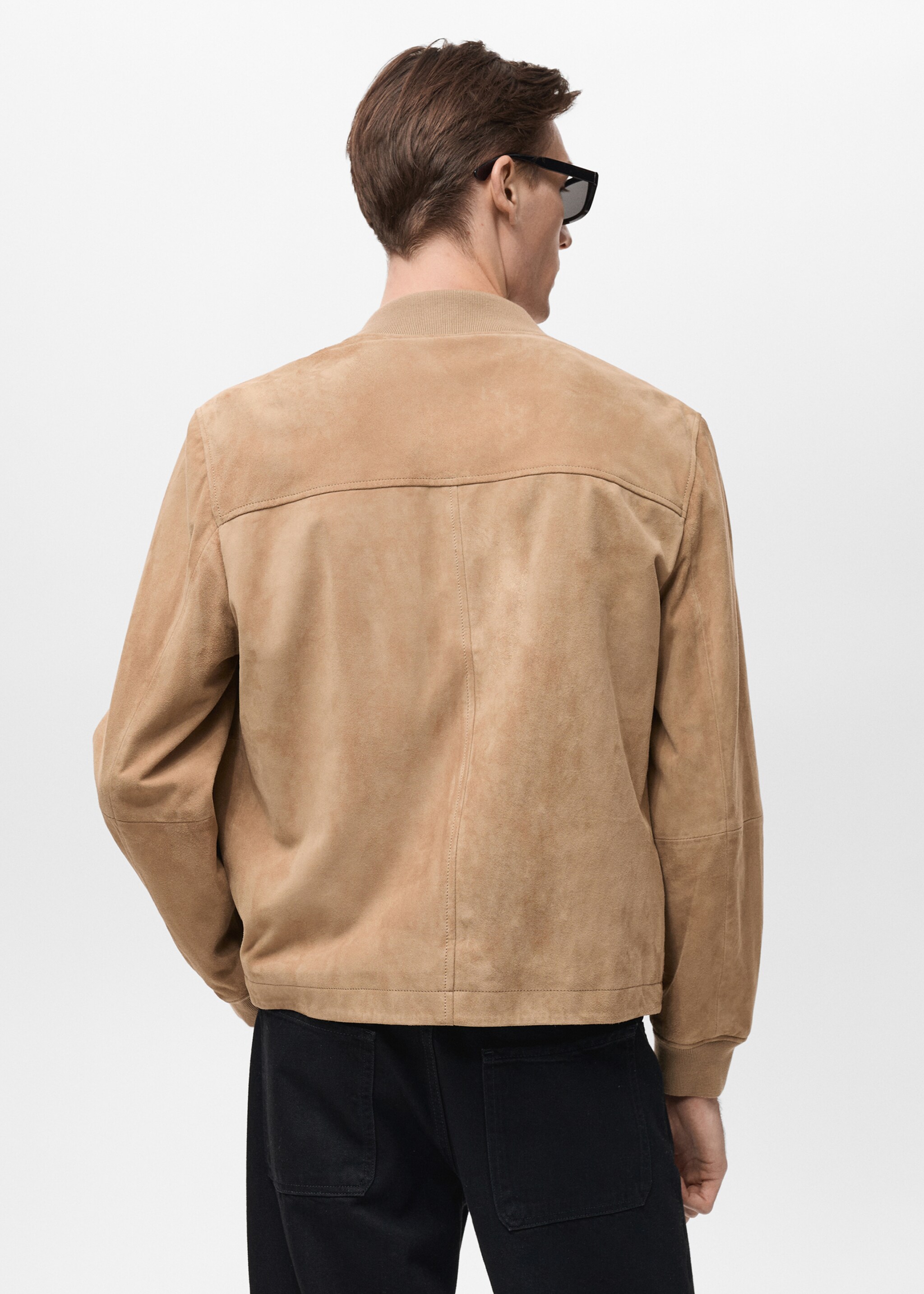 Suede leather bomber jacket - Reverse of the article, Beige. Ref: 87055917-00.