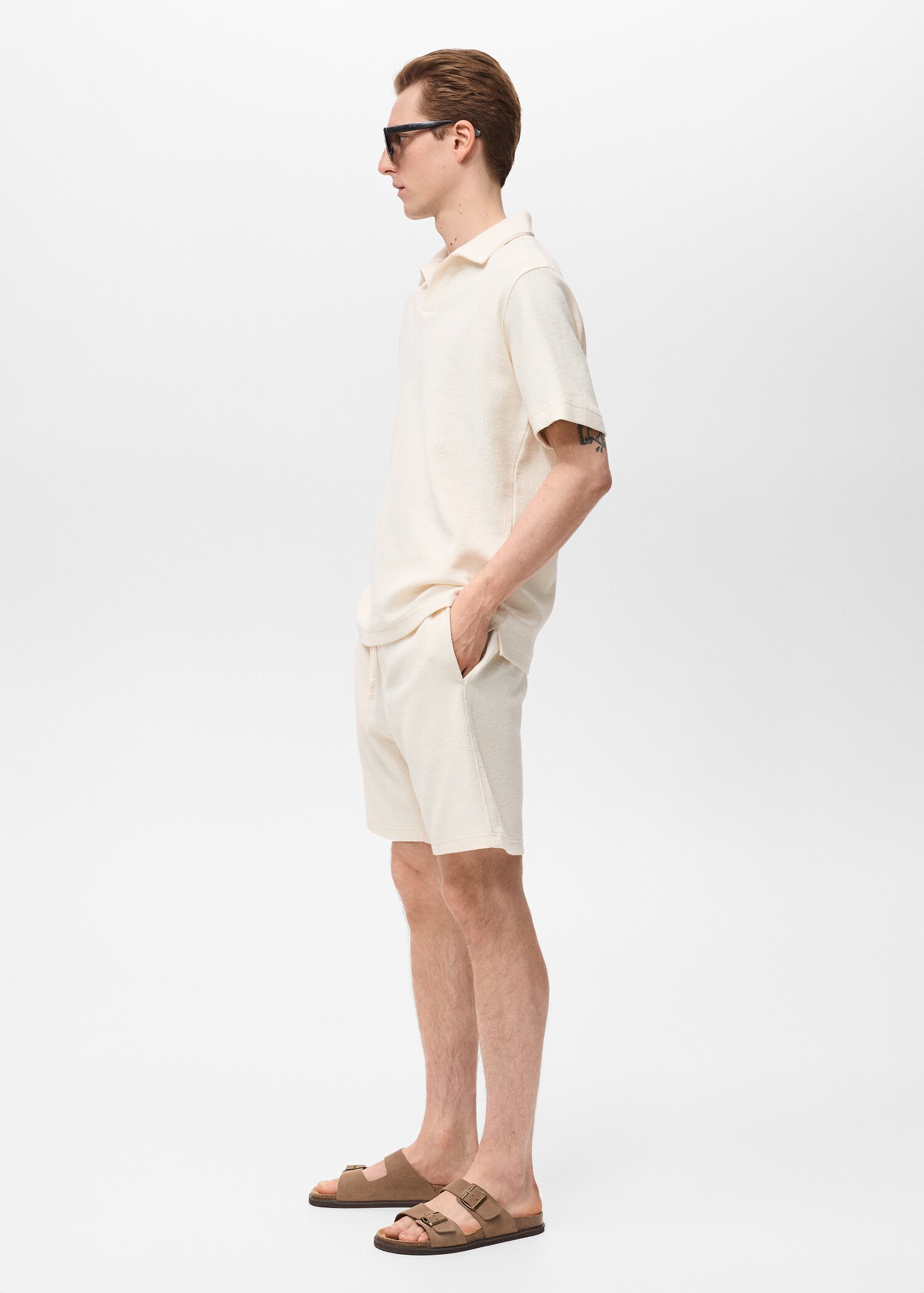 Textured cotton bermuda shorts with drawstring - Details of the article 2