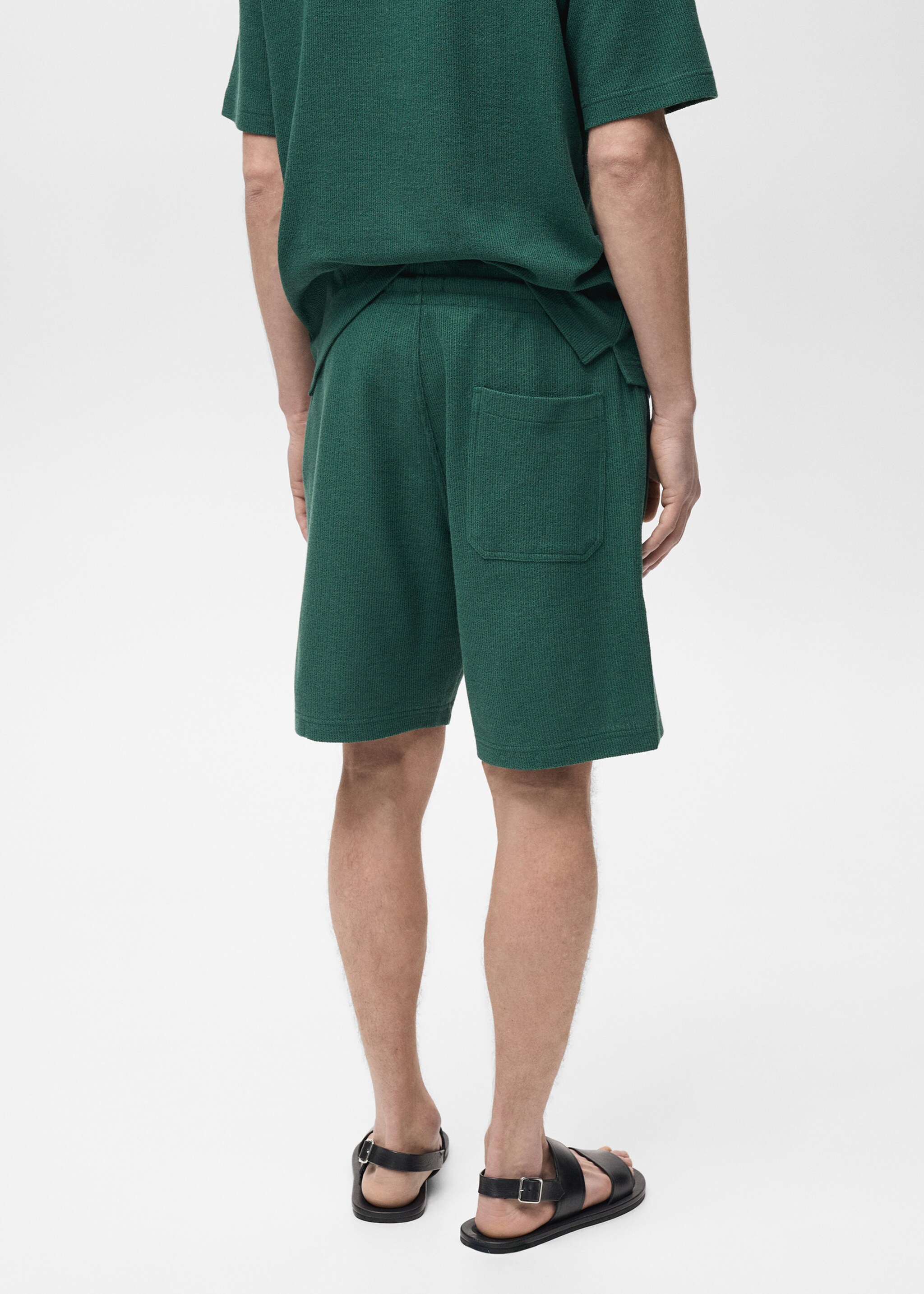 Textured cotton bermuda shorts with drawstring - Reverse of the article, Green. Ref: 87055924-00.
