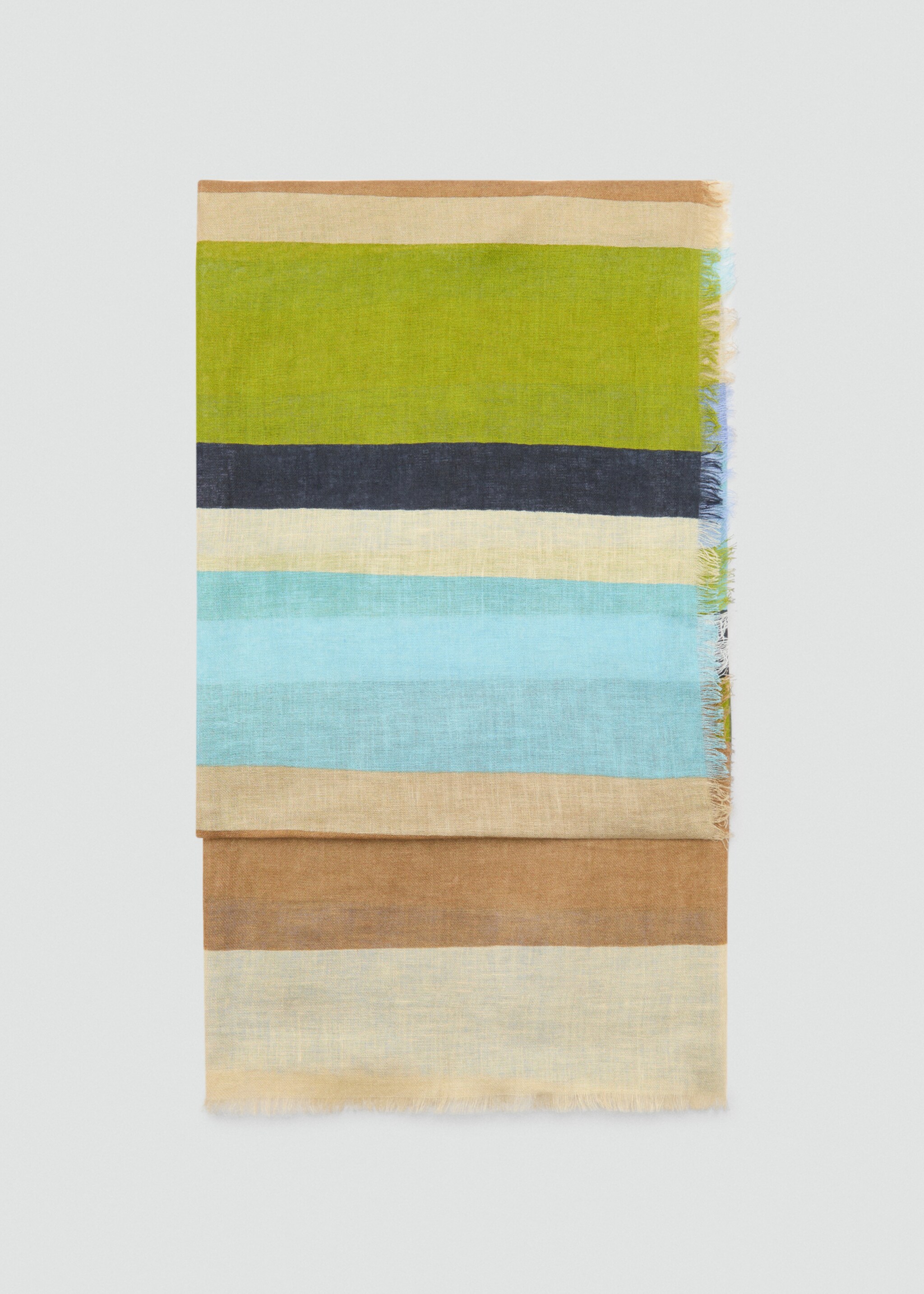 Foulard en mélange de lin à rayures - Article sans modèle, Écru. Ref: 87055925-00.