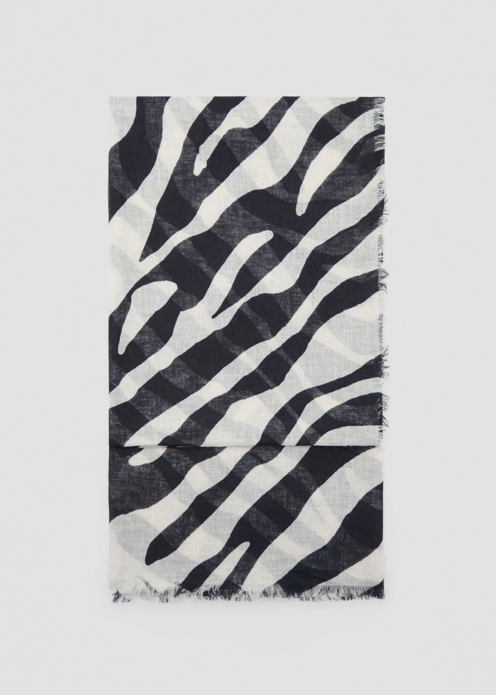 Zebra-print linen-blend scarf - Article without model, Black. Ref: 87055926-00.