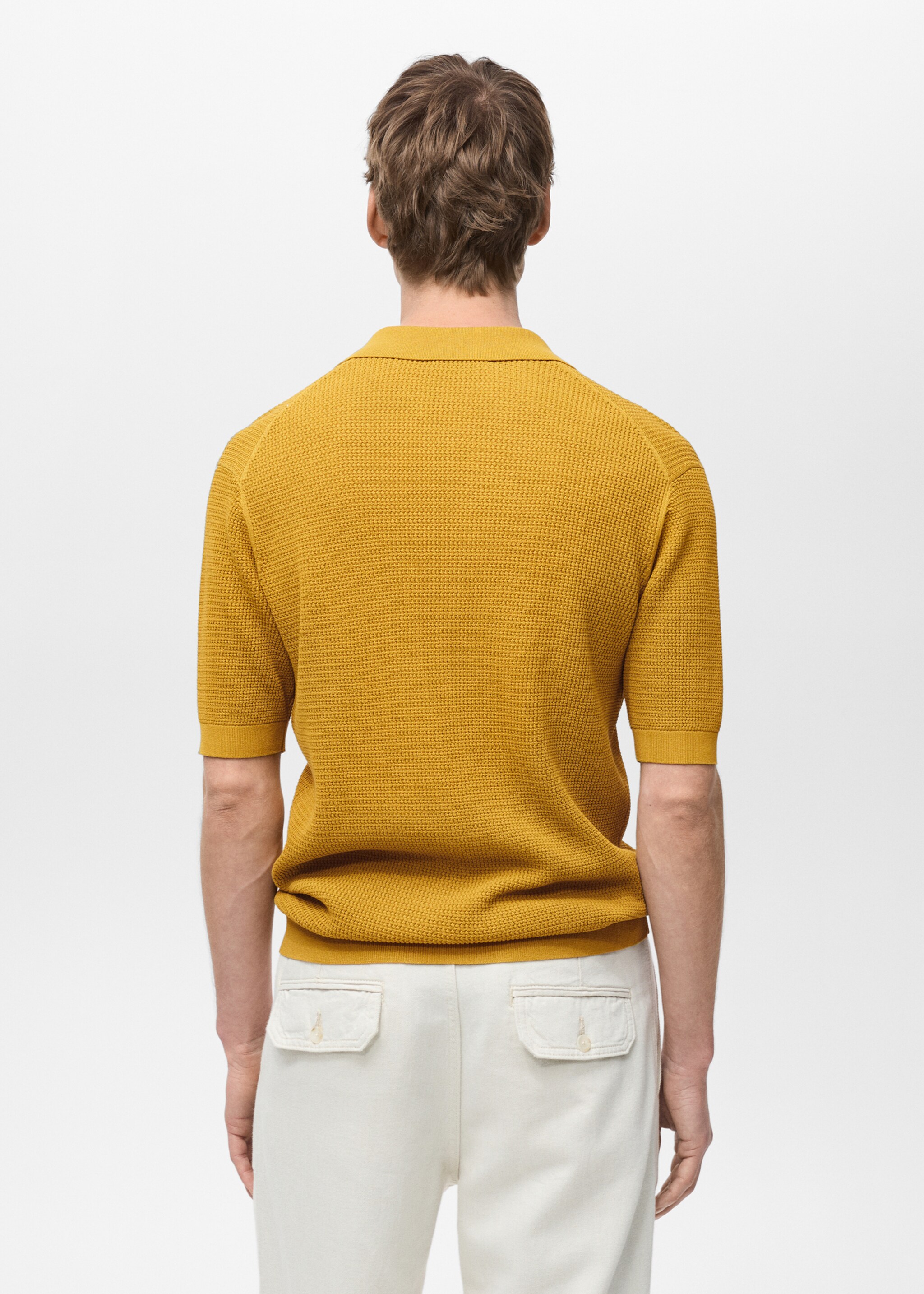 Structured fine-knit polo shirt - Reverse of the article, Curry. Ref: 87055933-00.