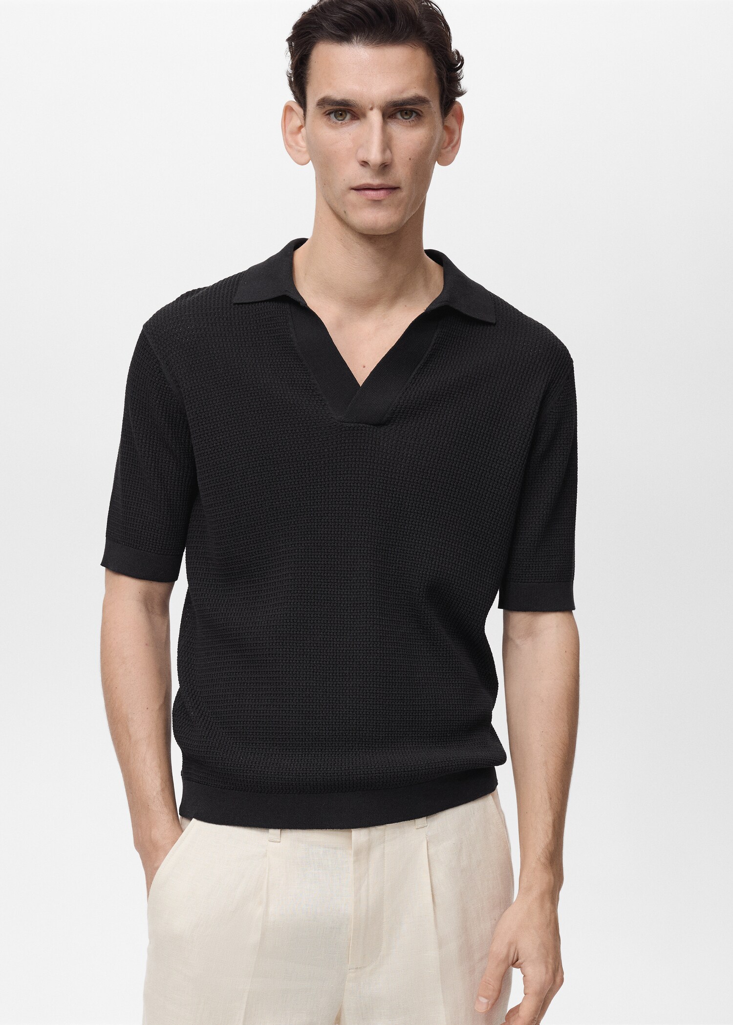 Structured fine-knit polo shirt - Medium plane