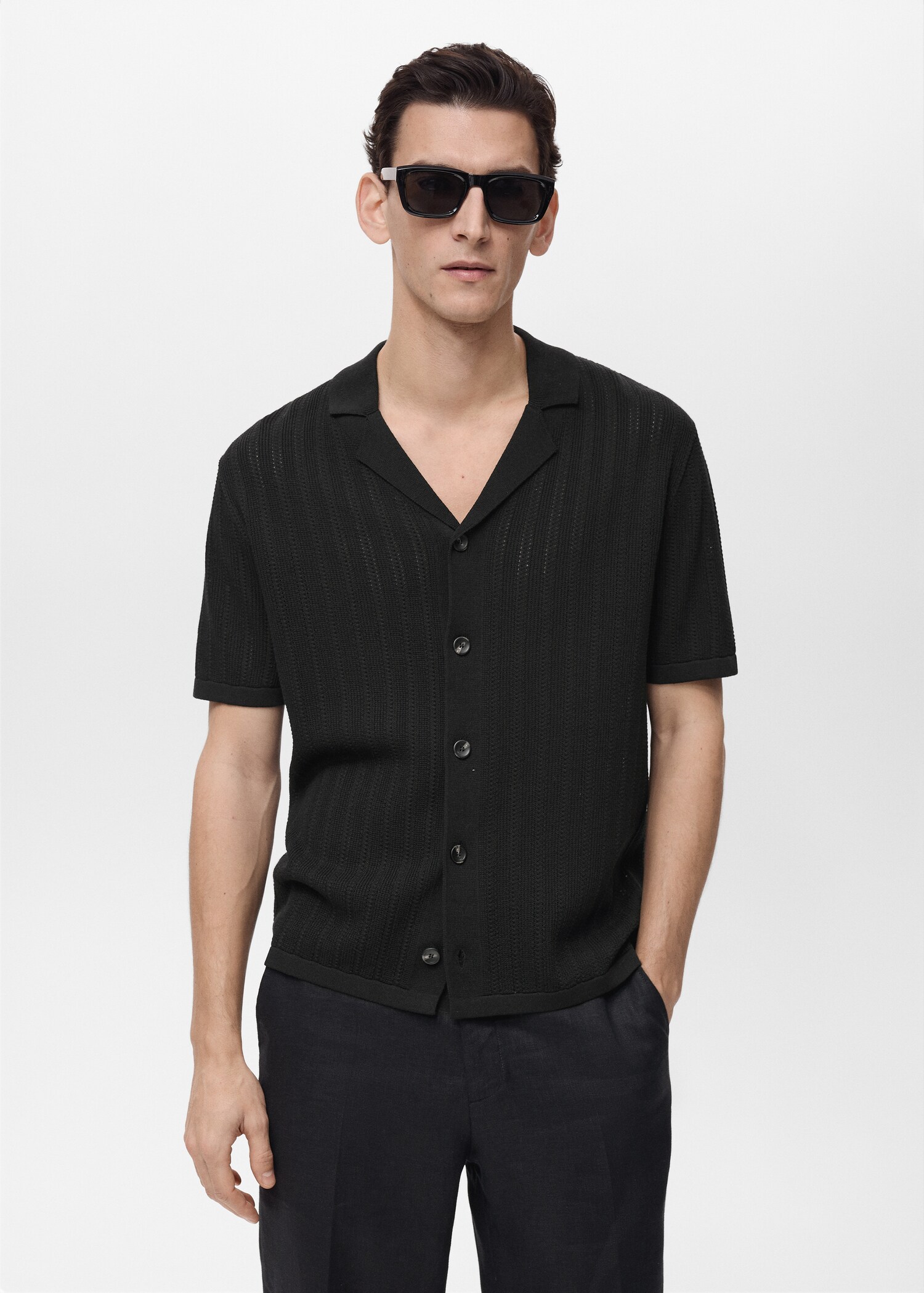Knitted shirt with pointelle detail - Medium plane