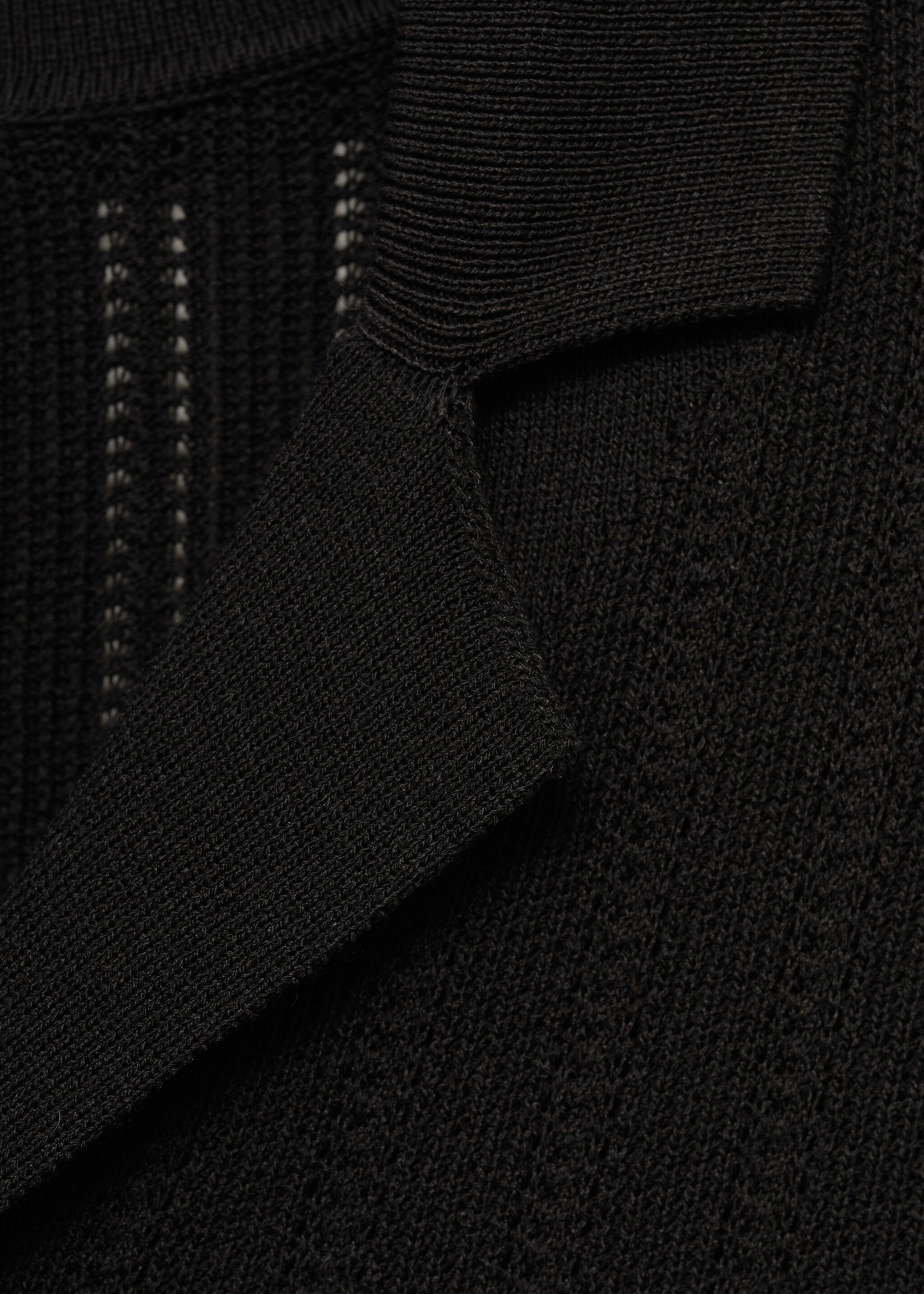 Knitted shirt with pointelle detail - Details of the article 0, Black. Ref: 87055934-00.