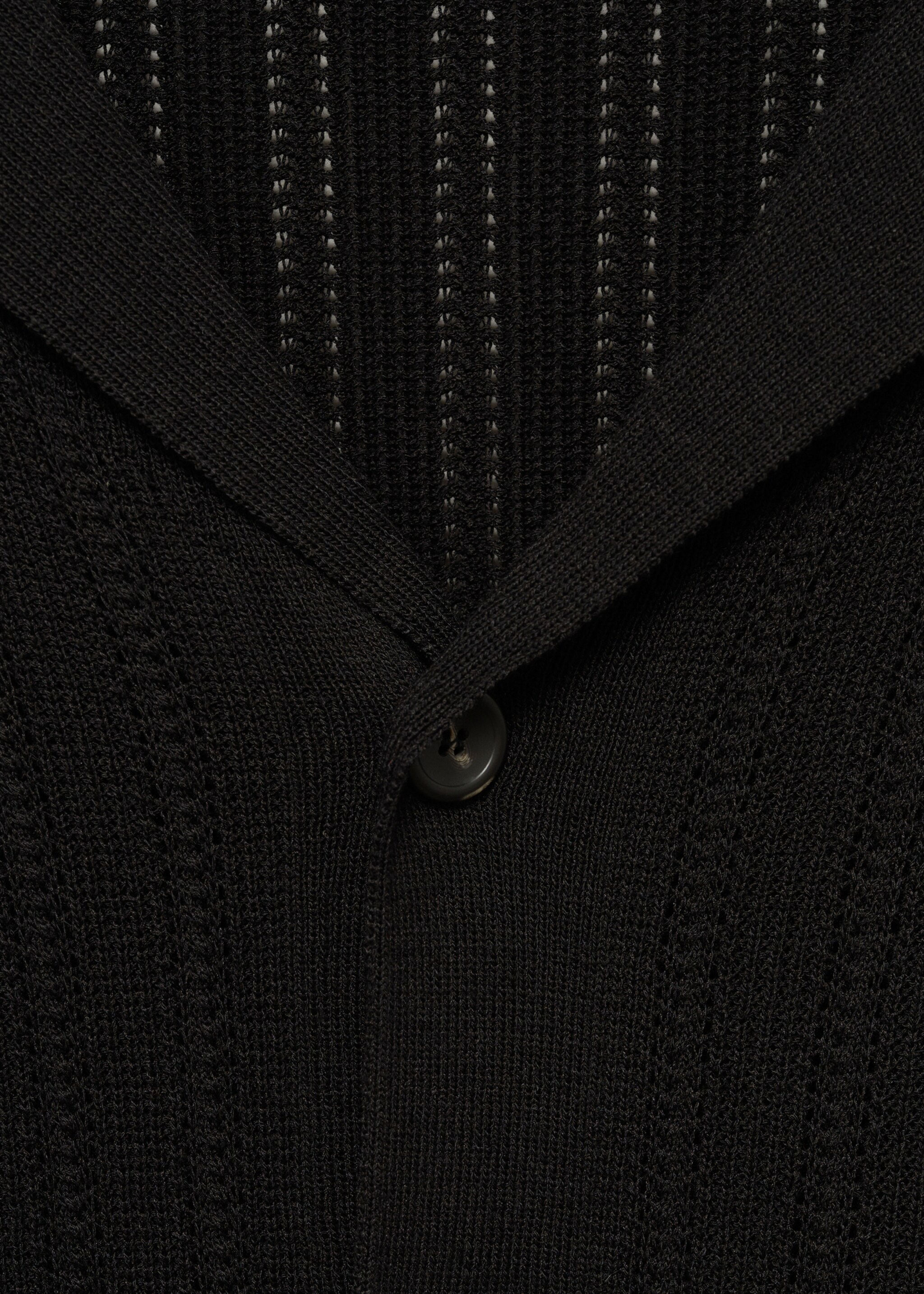 Knitted shirt with pointelle detail - Details of the article 8, Black. Ref: 87055934-00.