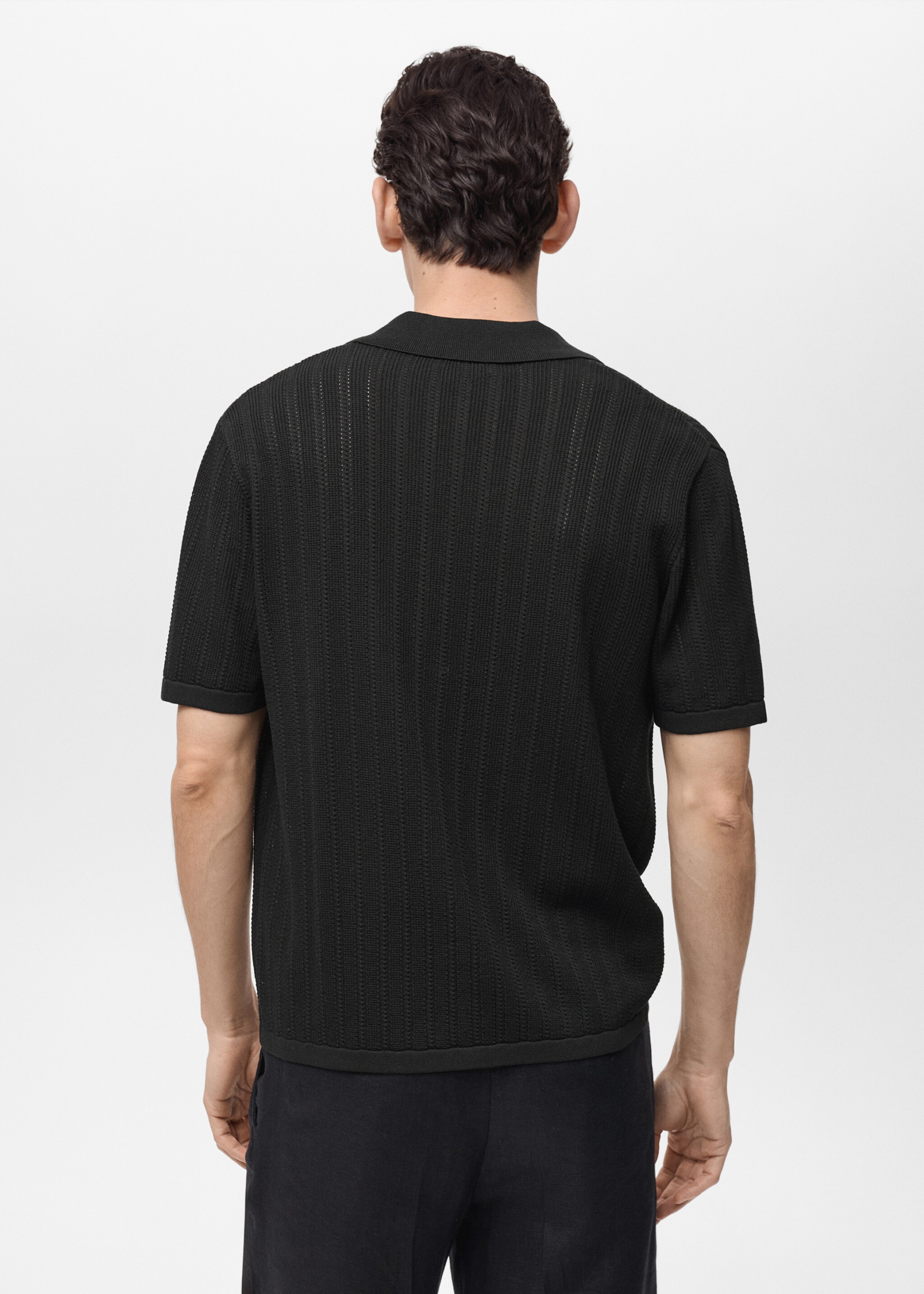 Knitted shirt with pointelle detail - Reverse of the article, Black. Ref: 87055934-00.