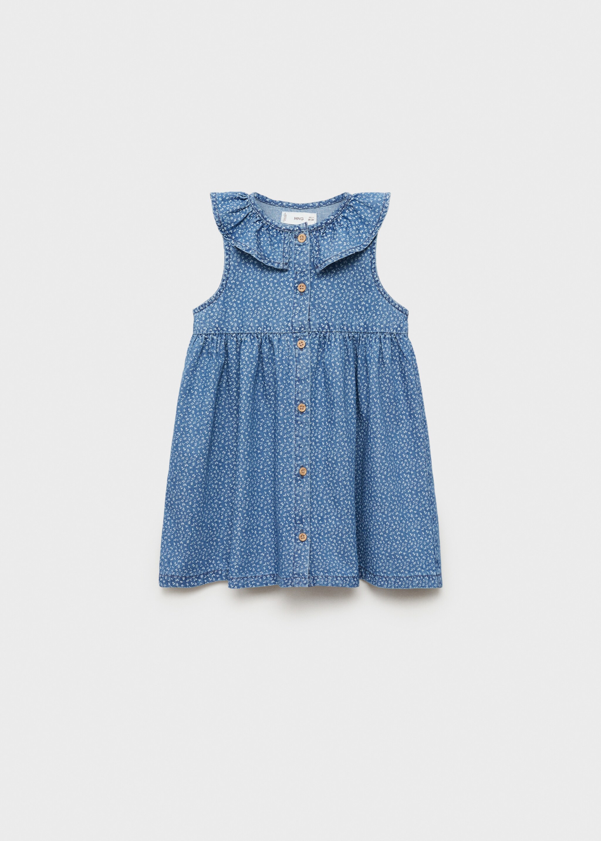 Denim dress with babydoll neckline - Article without model, Medium Blue. Ref: 87055941-00.