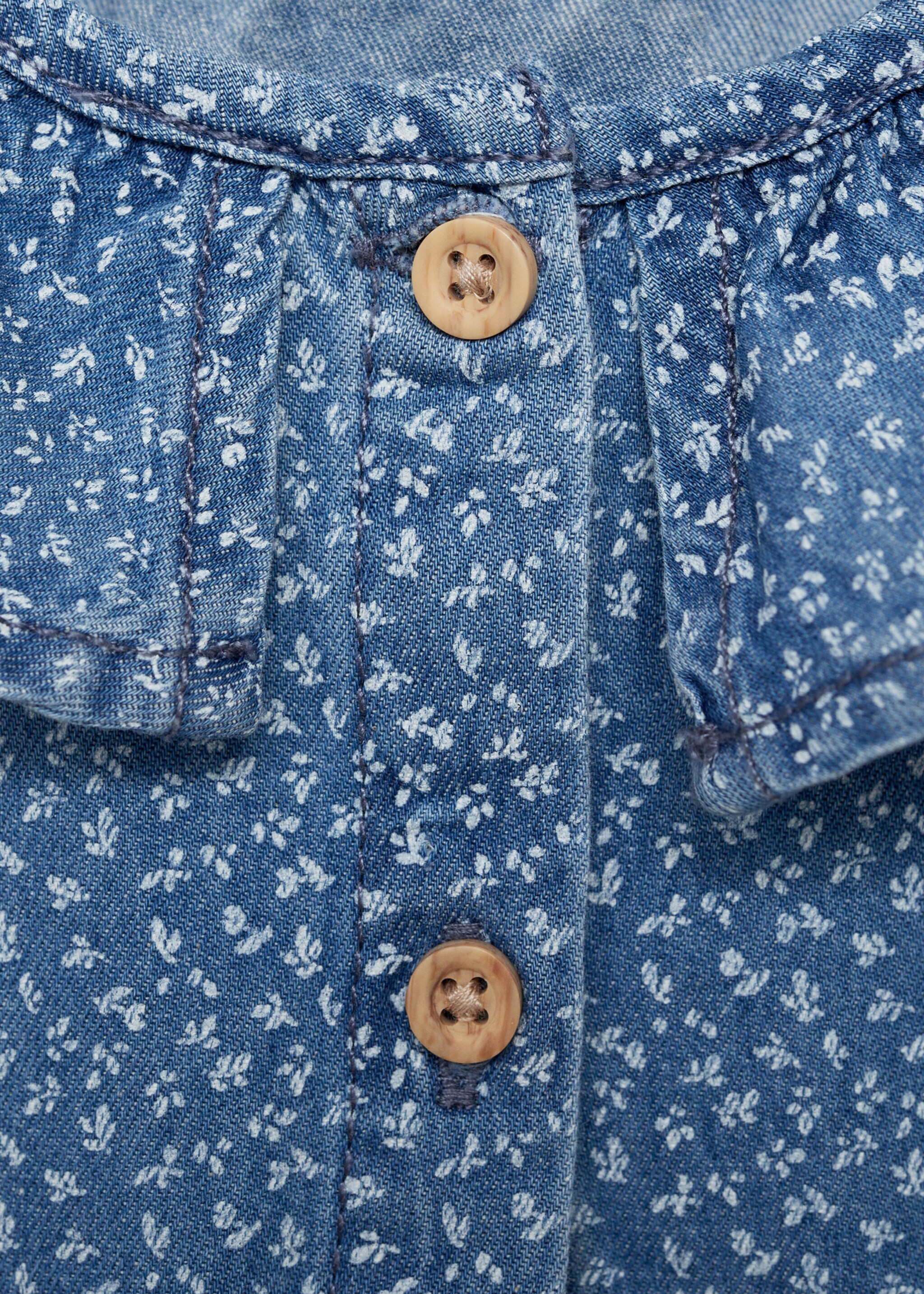 Denim dress with babydoll neckline - Details of the article 8, Medium Blue. Ref: 87055941-00.