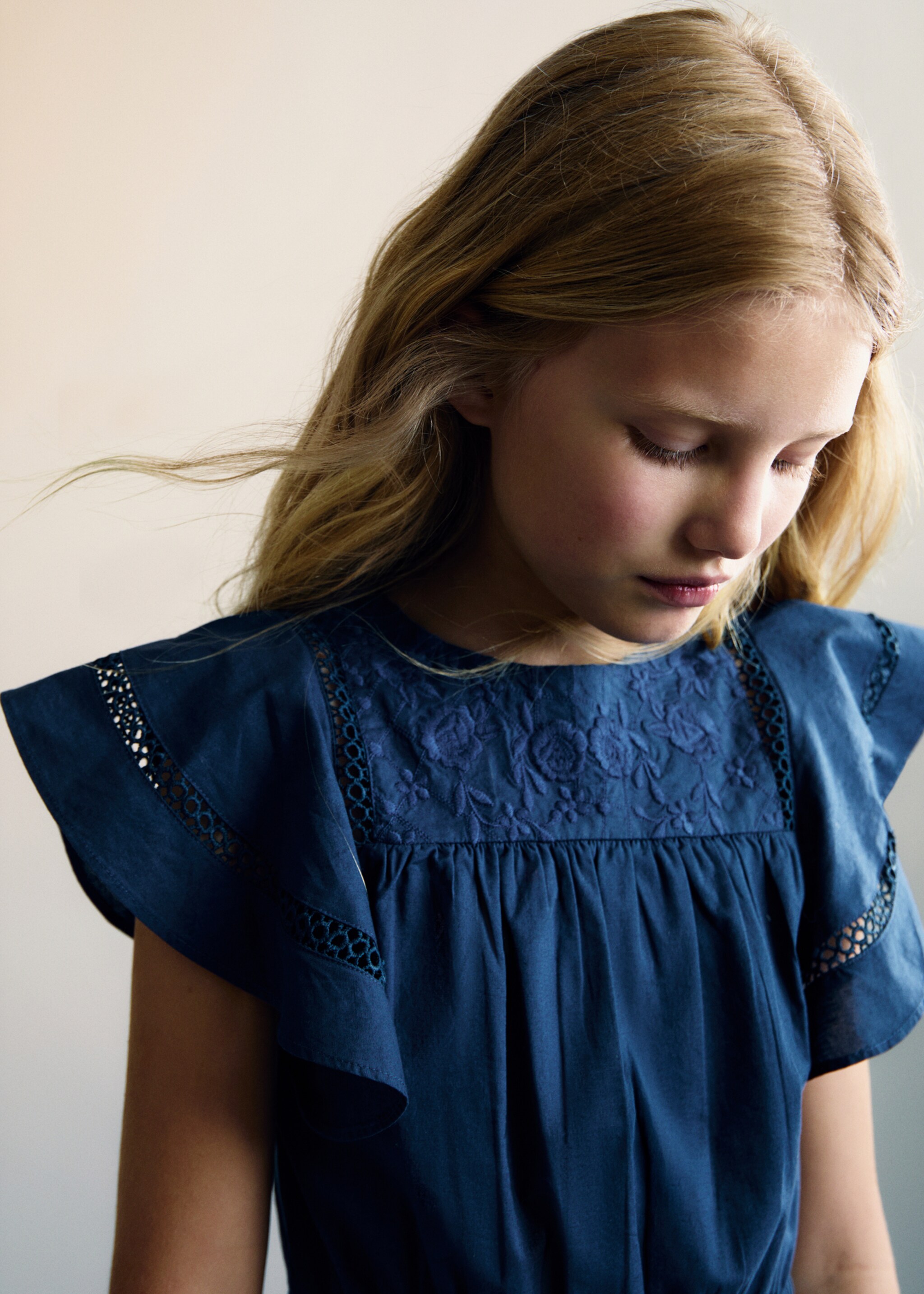 Lång broderad jumpsuit - Detaljer om artikeln 1, Navy blå. Ref: 87055944-00.