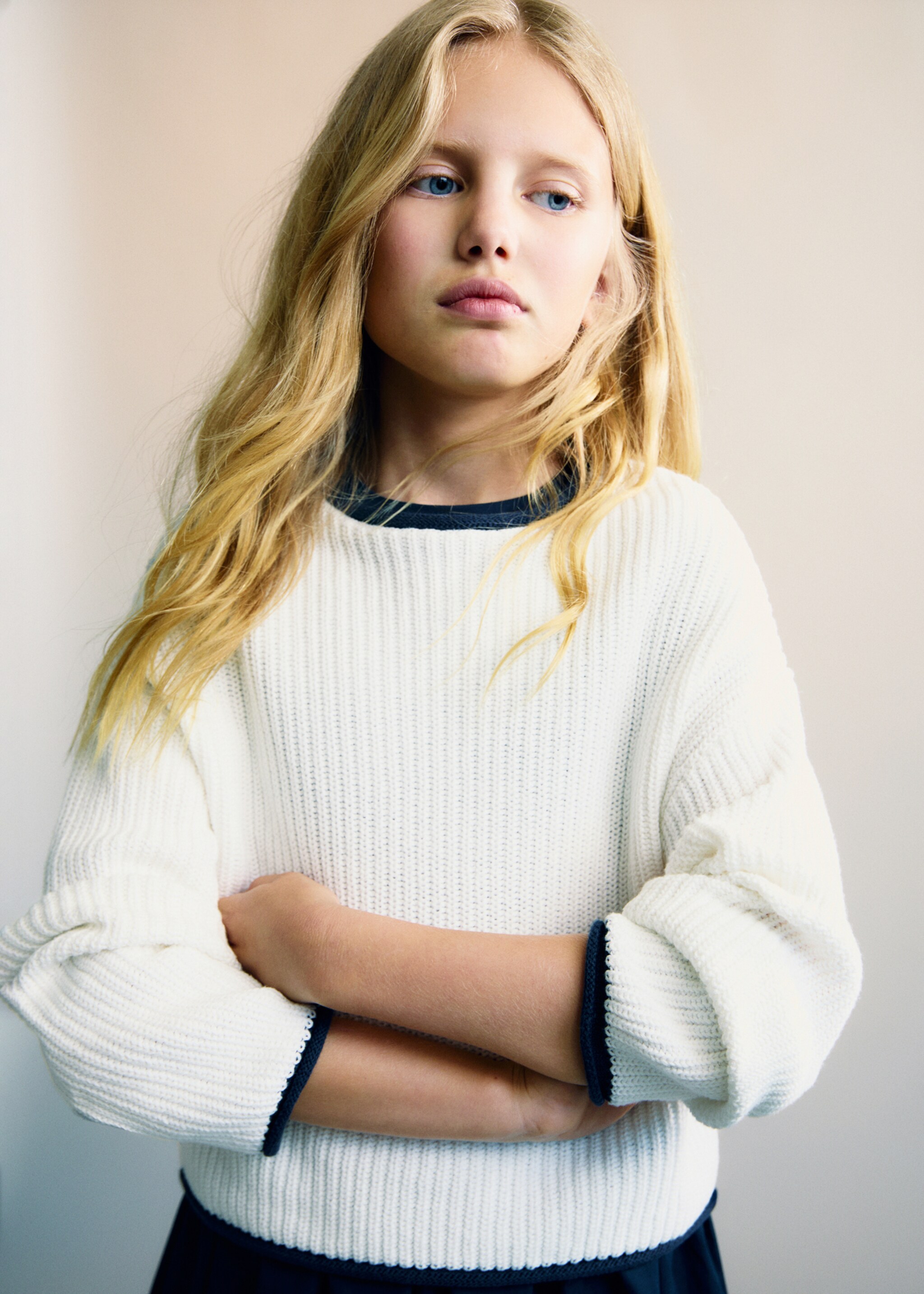 Knitted ribbed sweater - Medium plane, White. Ref: 87055950-00.