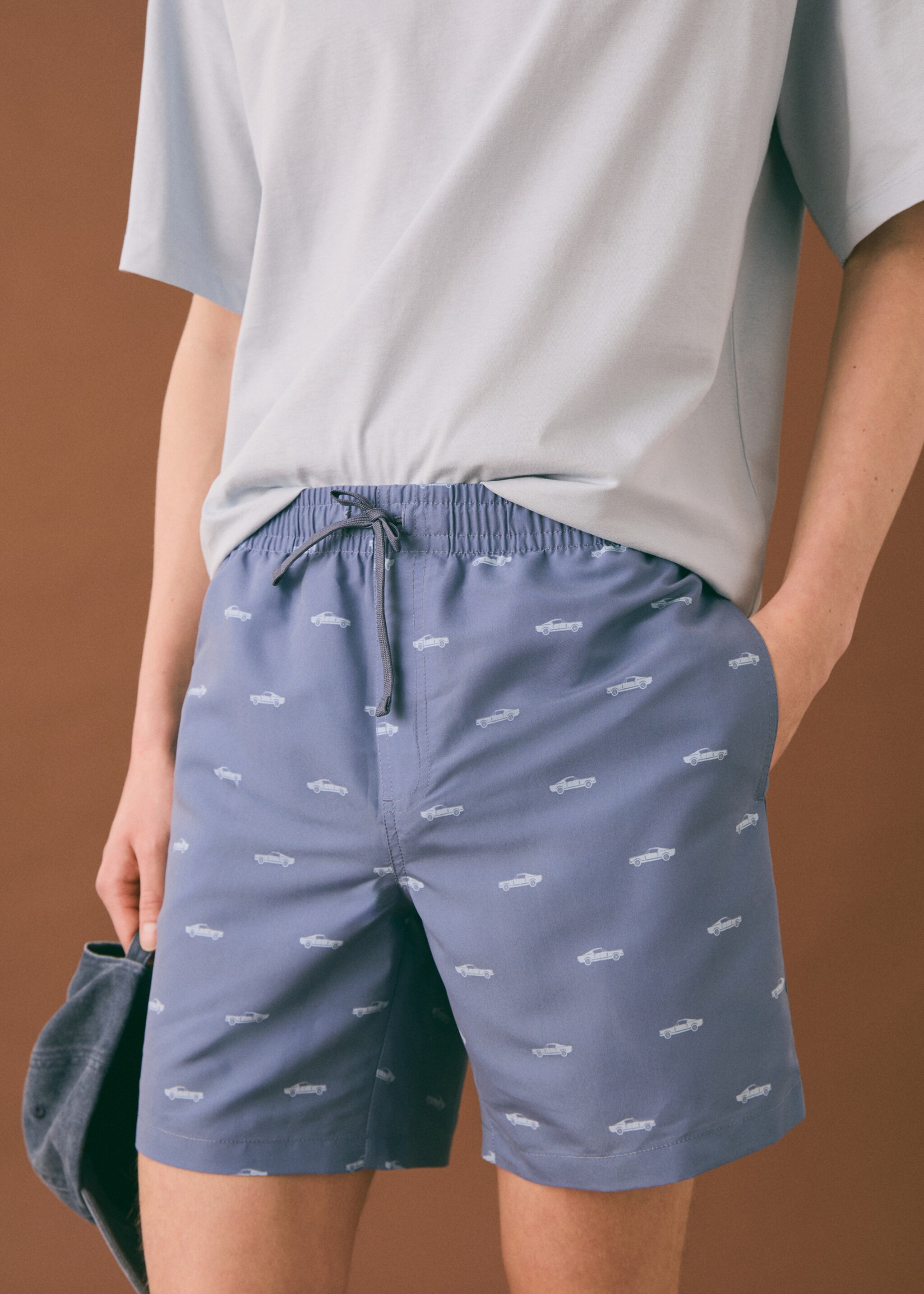 Printed swimsuit with drawstring - Details of the article 1, Pastel Green. Ref: 87055952-00.