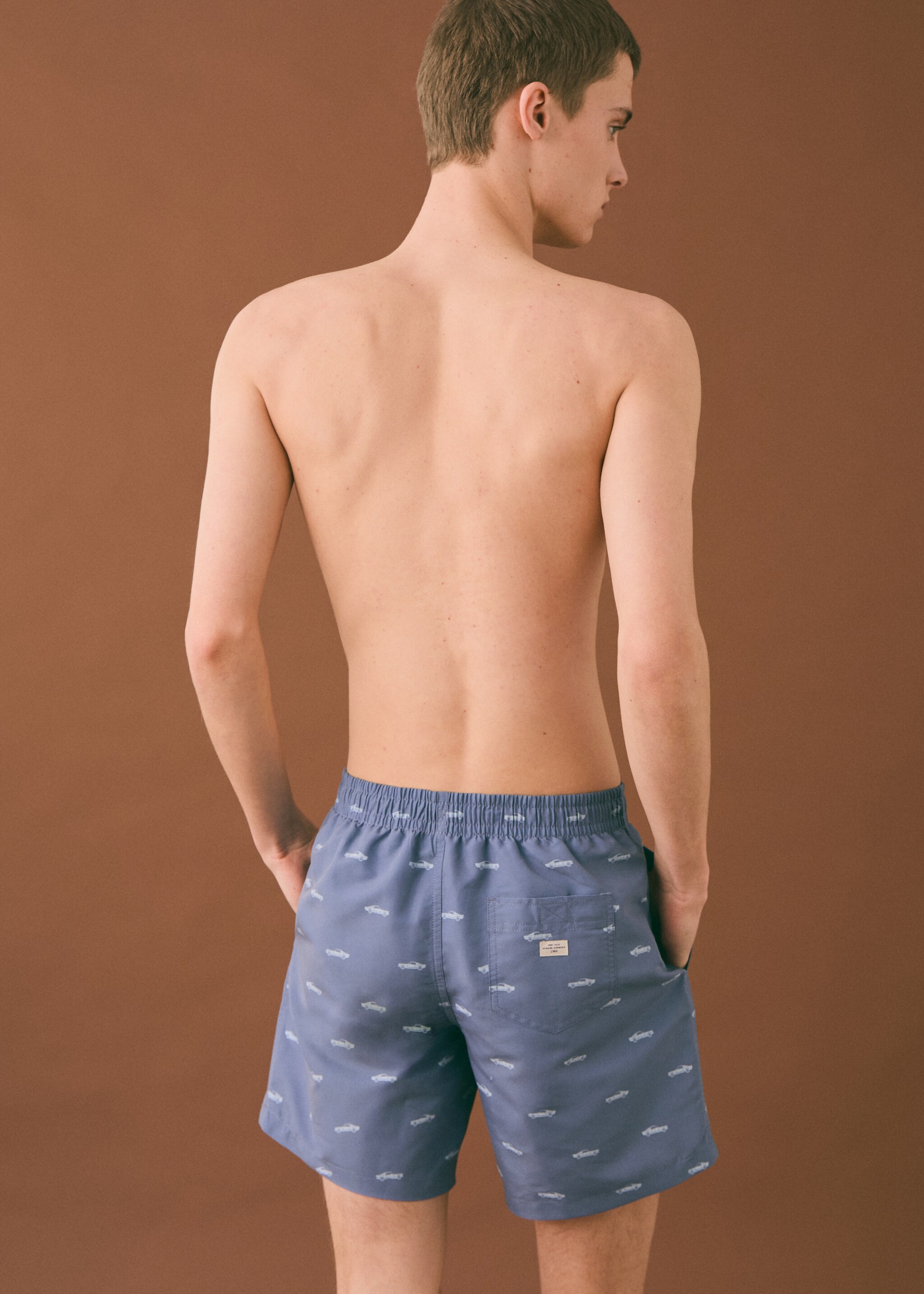 Printed swimsuit with drawstring - Reverse of the article, Pastel Green. Ref: 87055952-00.