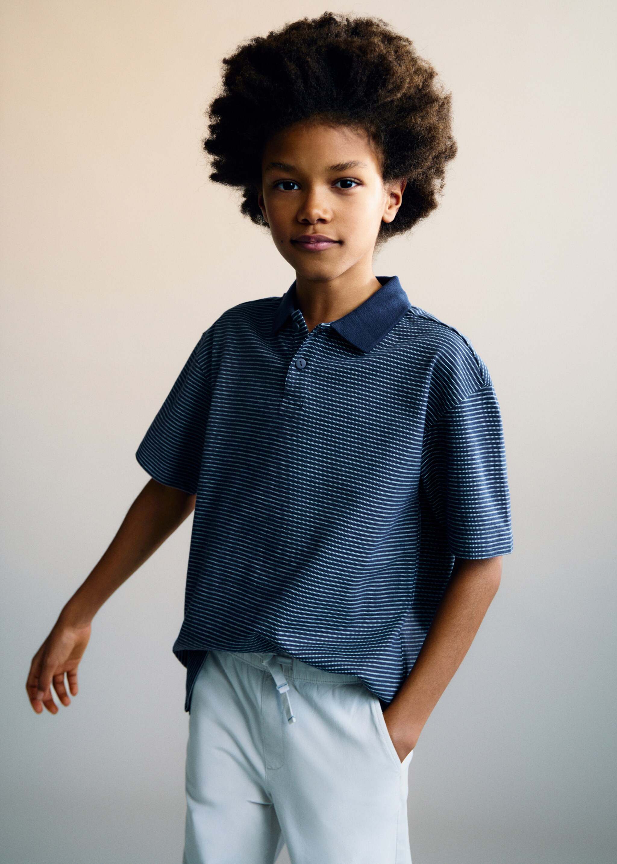 Striped cotton polo shirt - Medium plane, Dark Navy. Ref: 87055960-00.