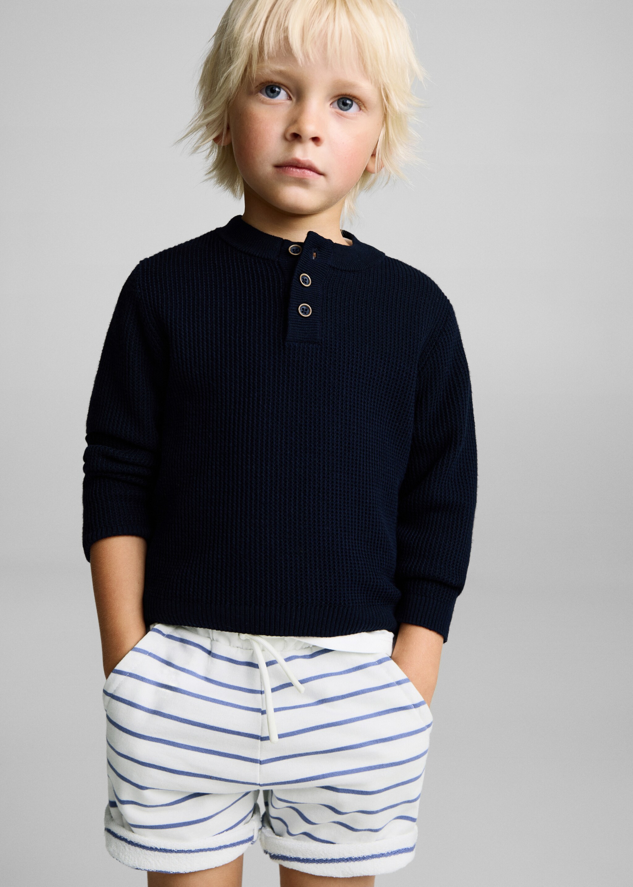 Striped cotton Bermuda shorts - Details of the article 1, Blue. Ref: 87055961-00.