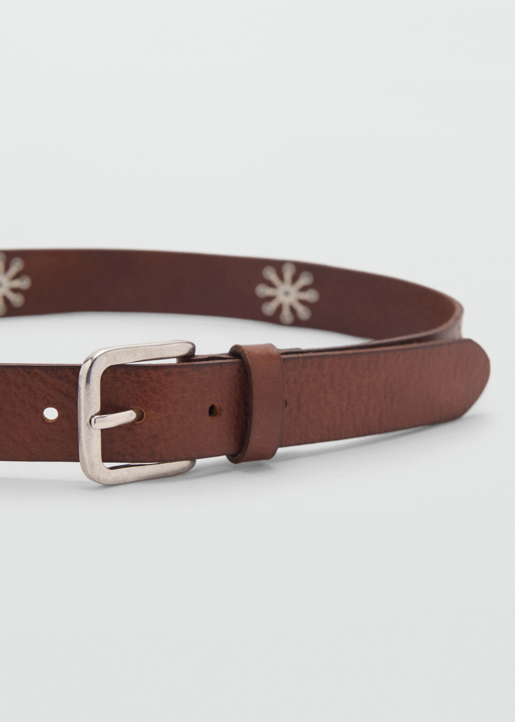 Leather belt with embroidered details - Medium plane, Brown. Ref: 87055964-00.