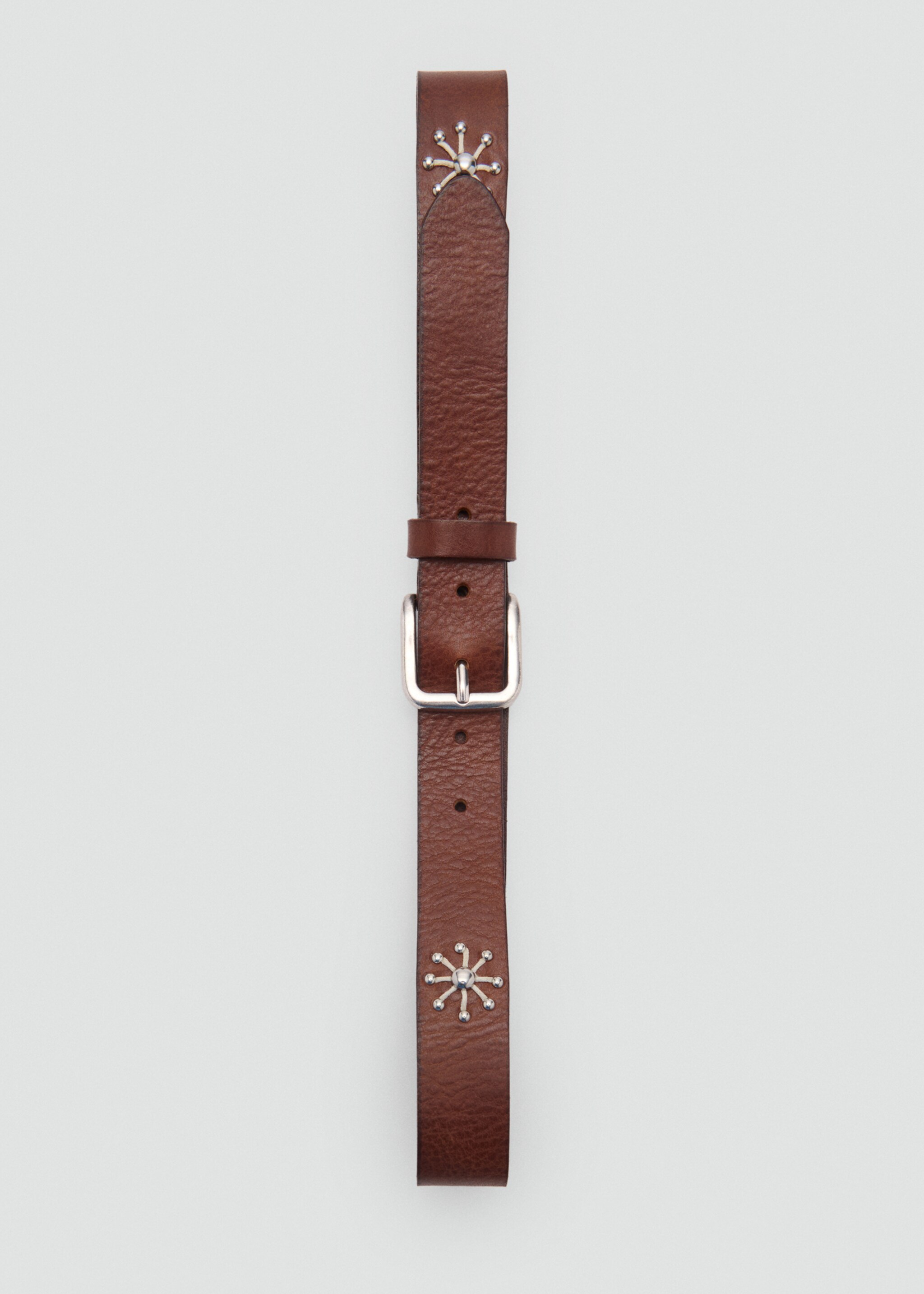 Leather belt with embroidered details - Details of the article 2, Brown. Ref: 87055964-00.