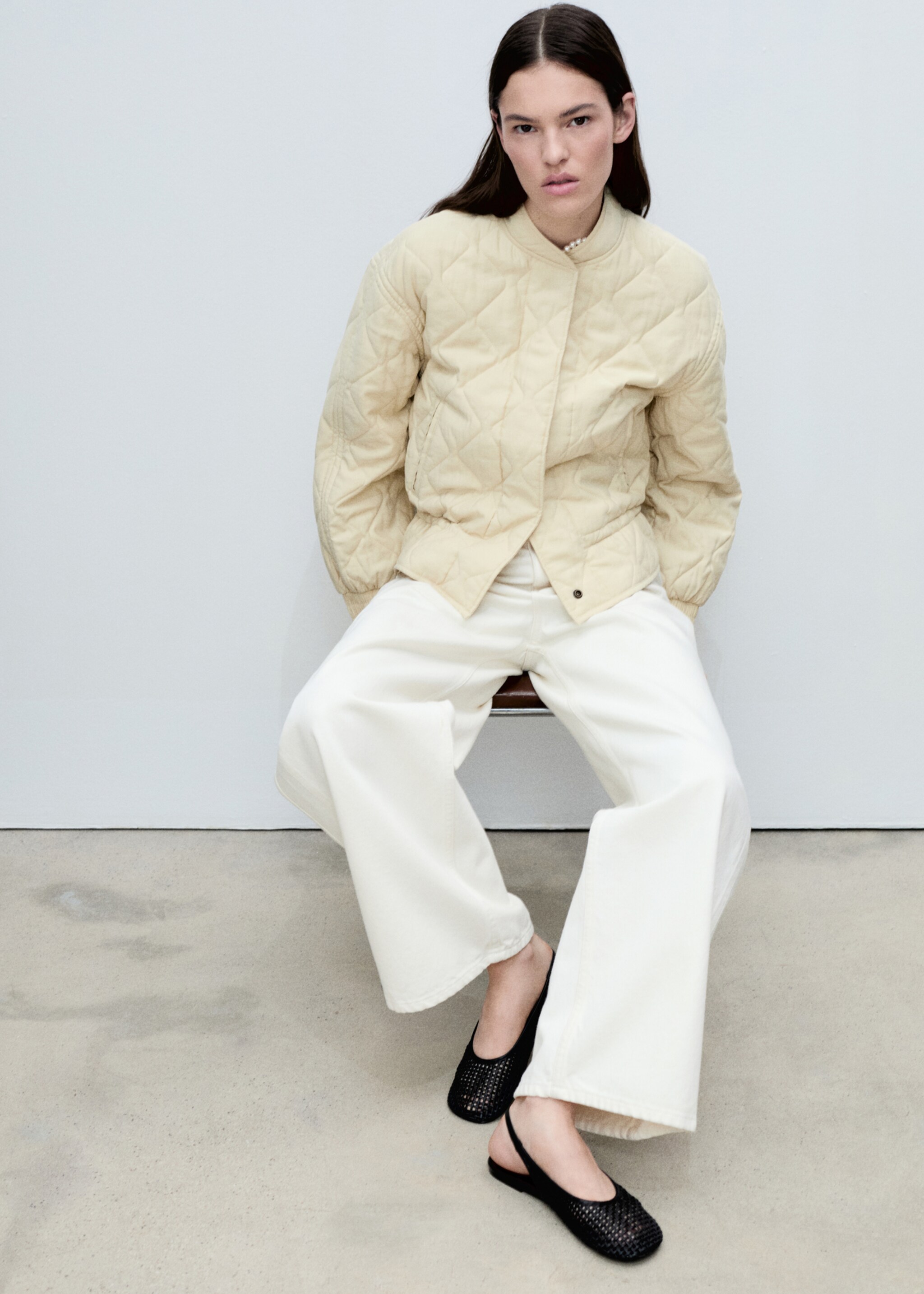 Quilted bomber jacket - Medium plane, Pastel Yellow. Ref: 87055968-00.