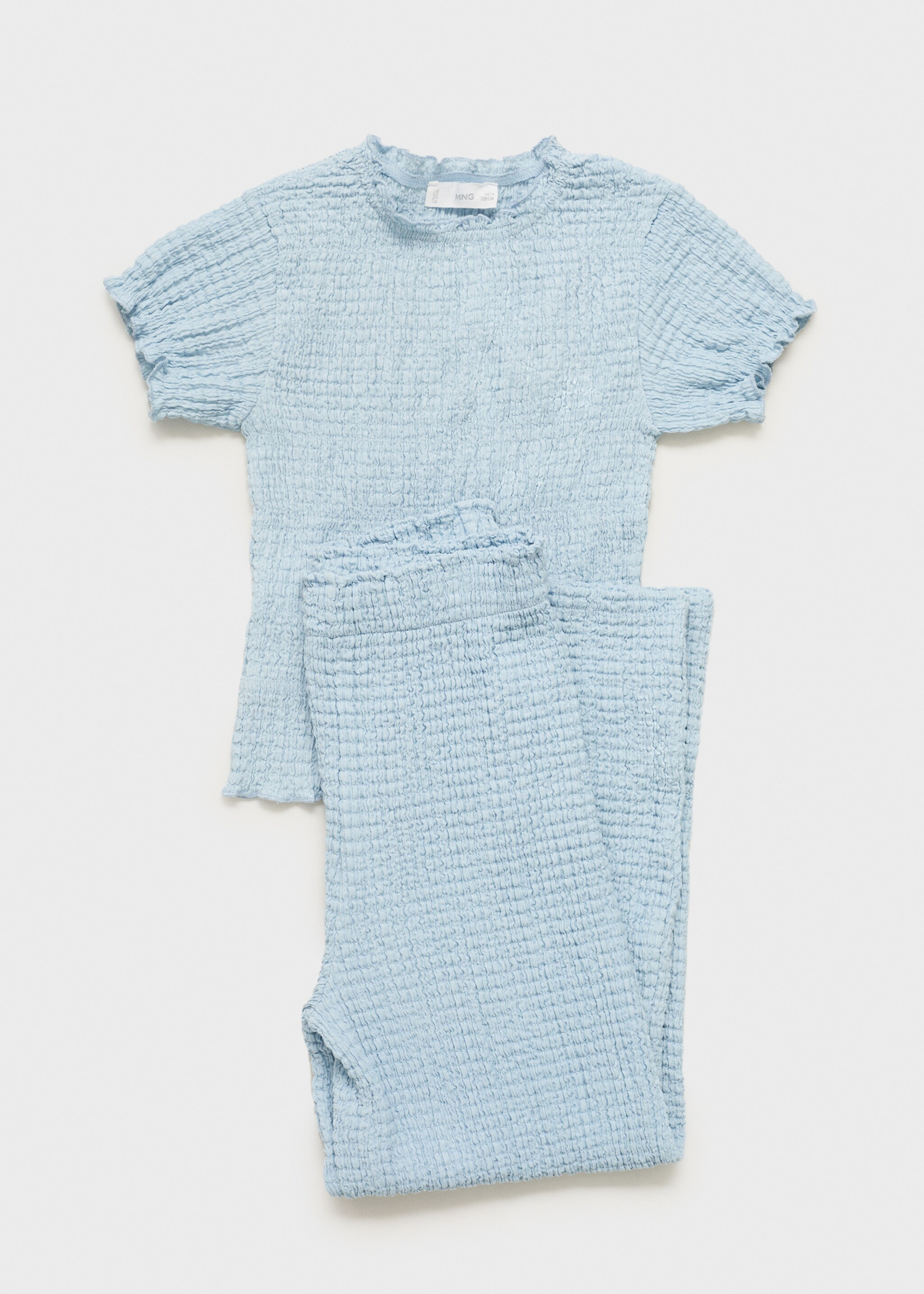 Textured culotte trousers - Details of the article 8, Sky Blue. Ref: 87055976-00.