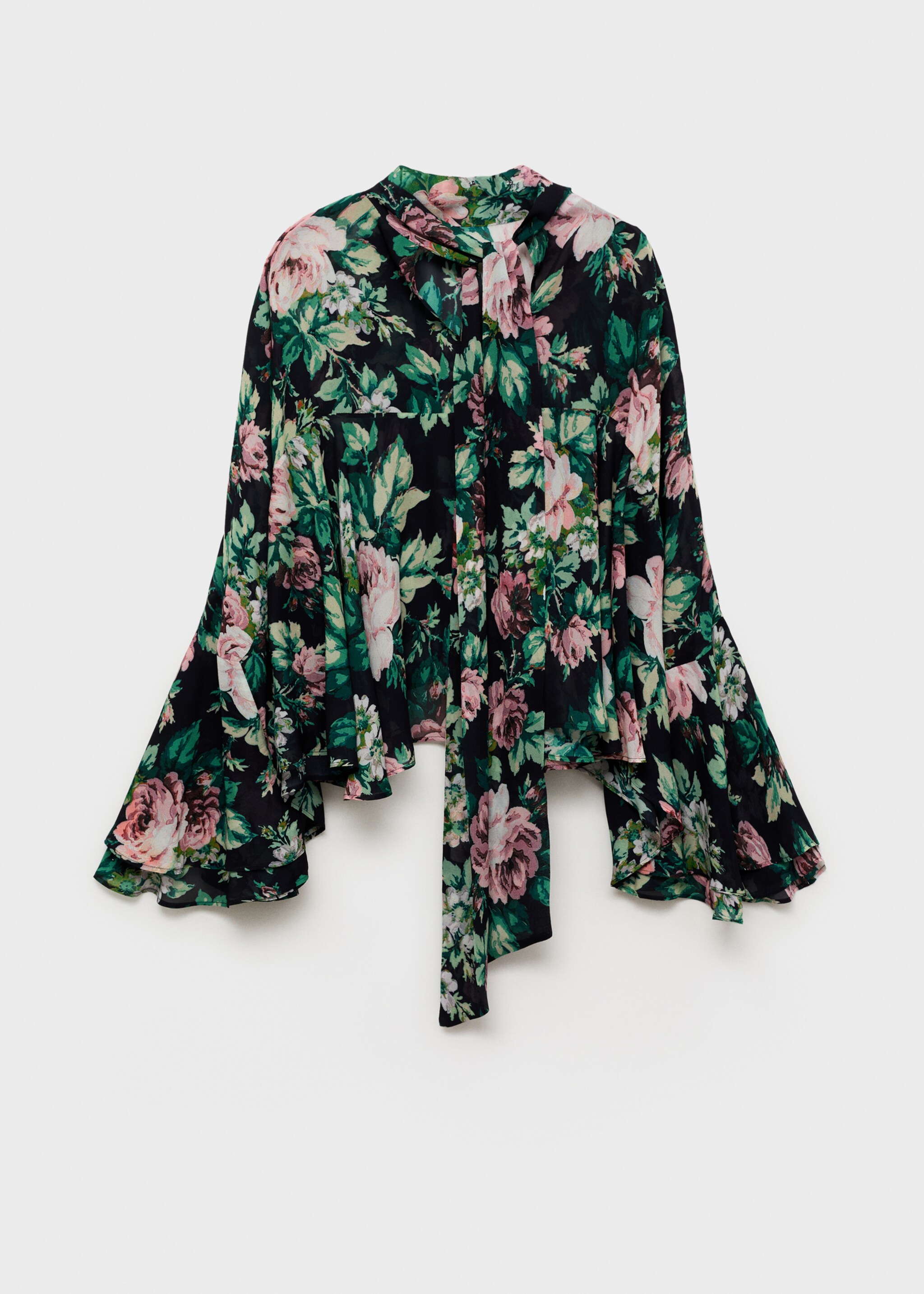 Floral-print turtleneck blouse - Article without model, Black. Ref: 87055993-00.