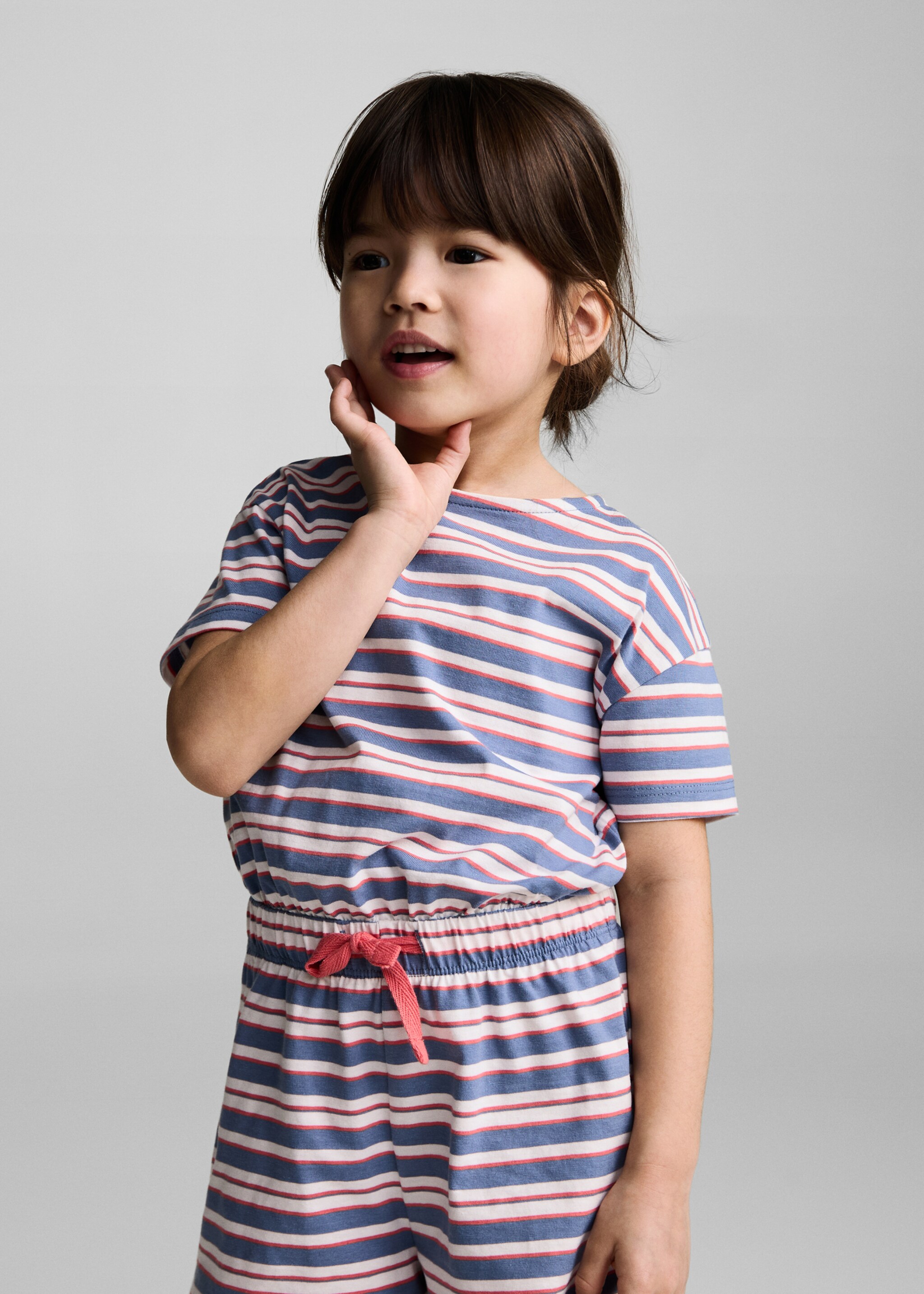 Kurzer Baumwoll-Jumpsuit mit Streifenmuster - Detail des Artikels 2, Dunkles Marineblau. Ref: 87056351-00.