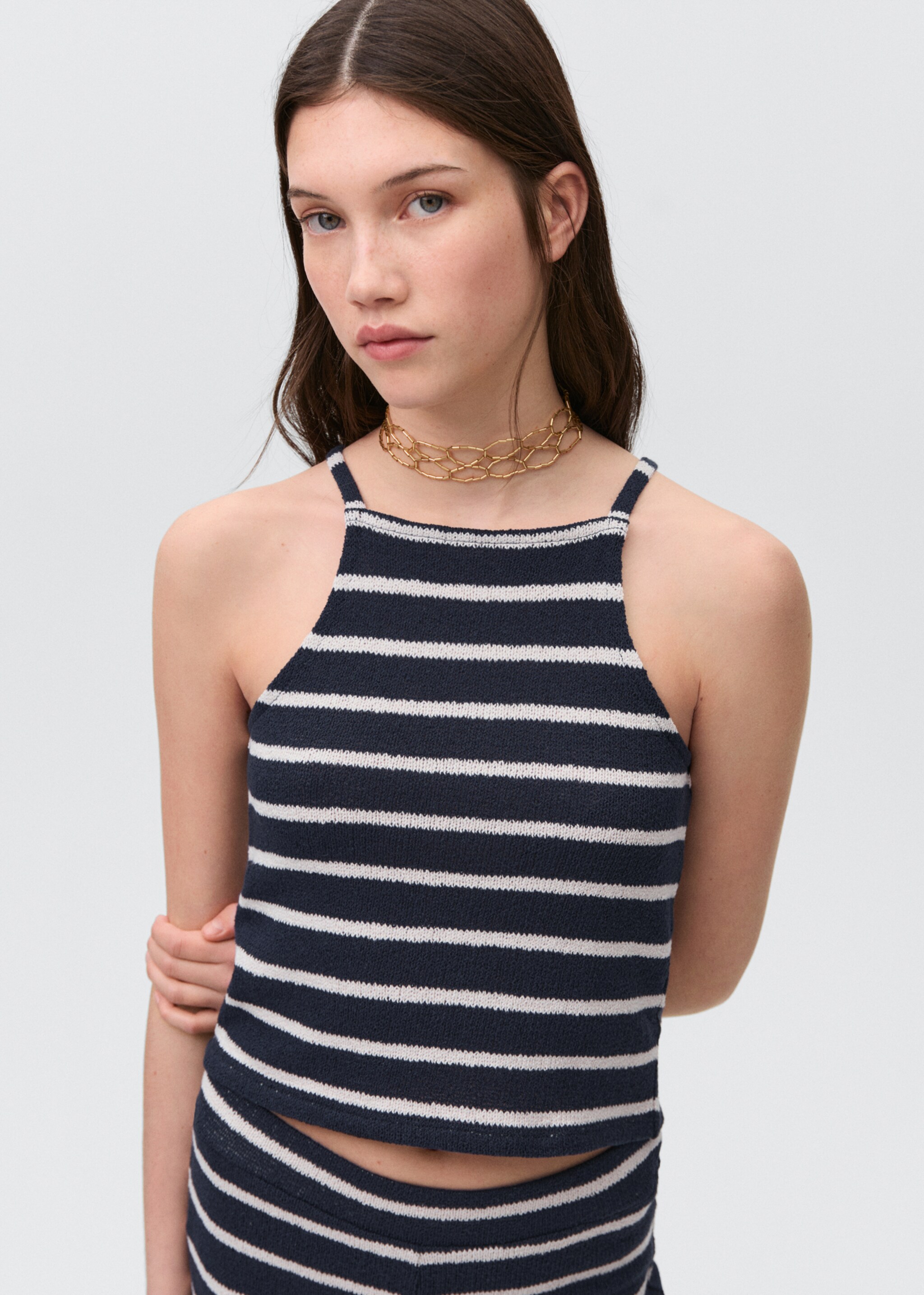 Top halter rayures - Plan moyen, Bleu marine foncé. Ref: 87056353-00.