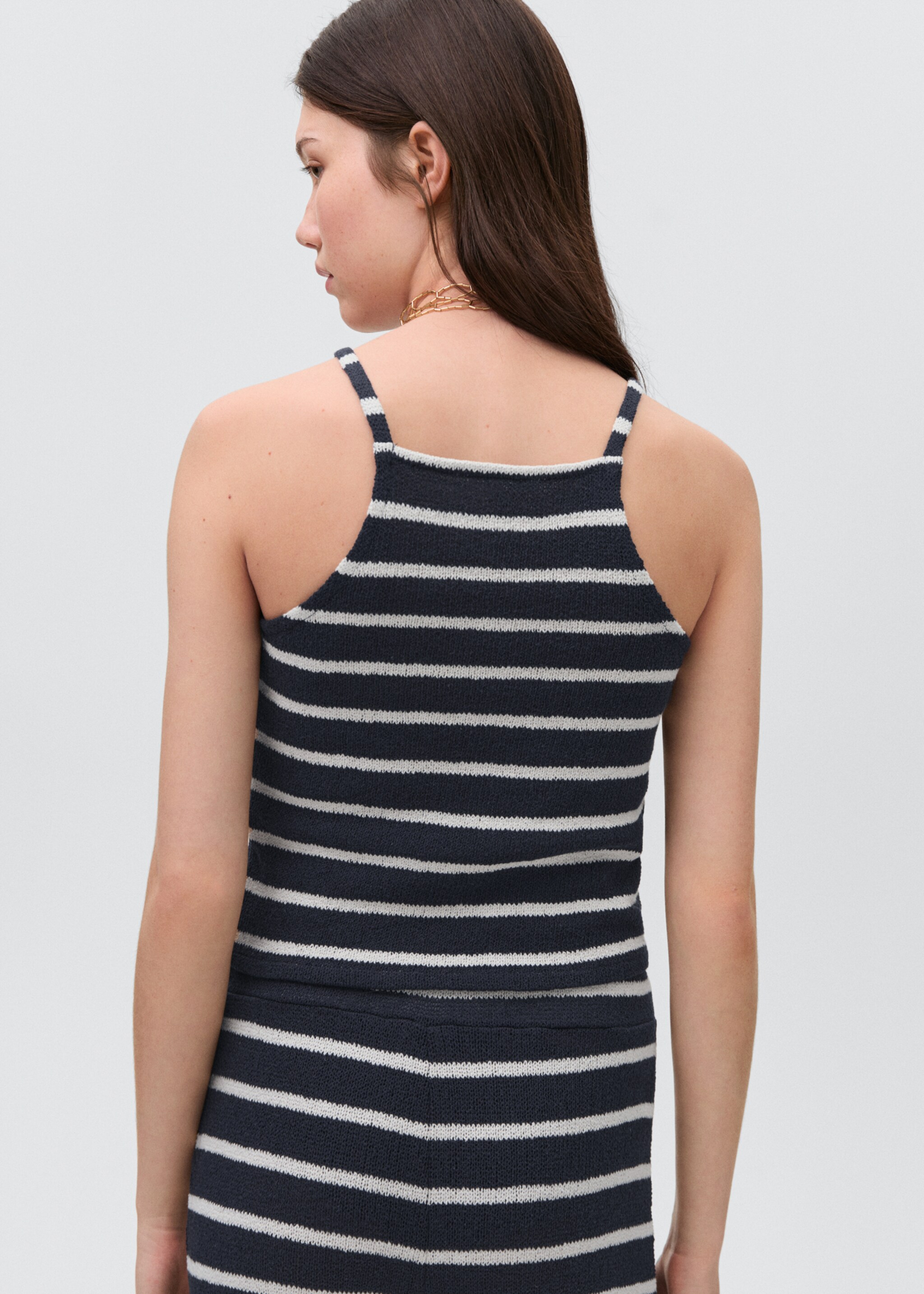 Top halter rayures - Verso de l’article, Bleu marine foncé. Ref: 87056353-00.