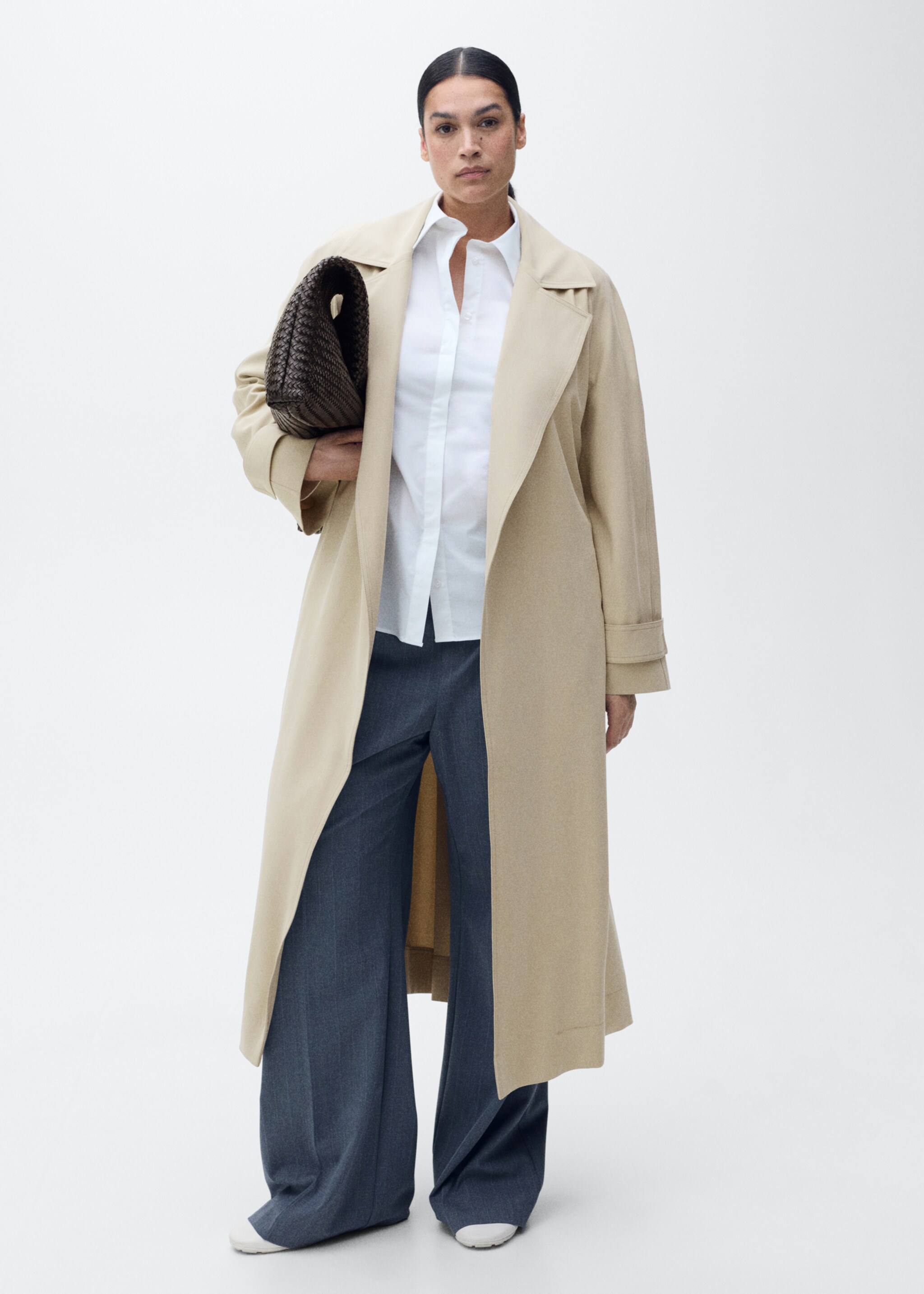 Mjuk trenchcoat med bälte - Detaljer om artikeln 3, Ljus/Pastellgrå. Ref: 87056354-00.