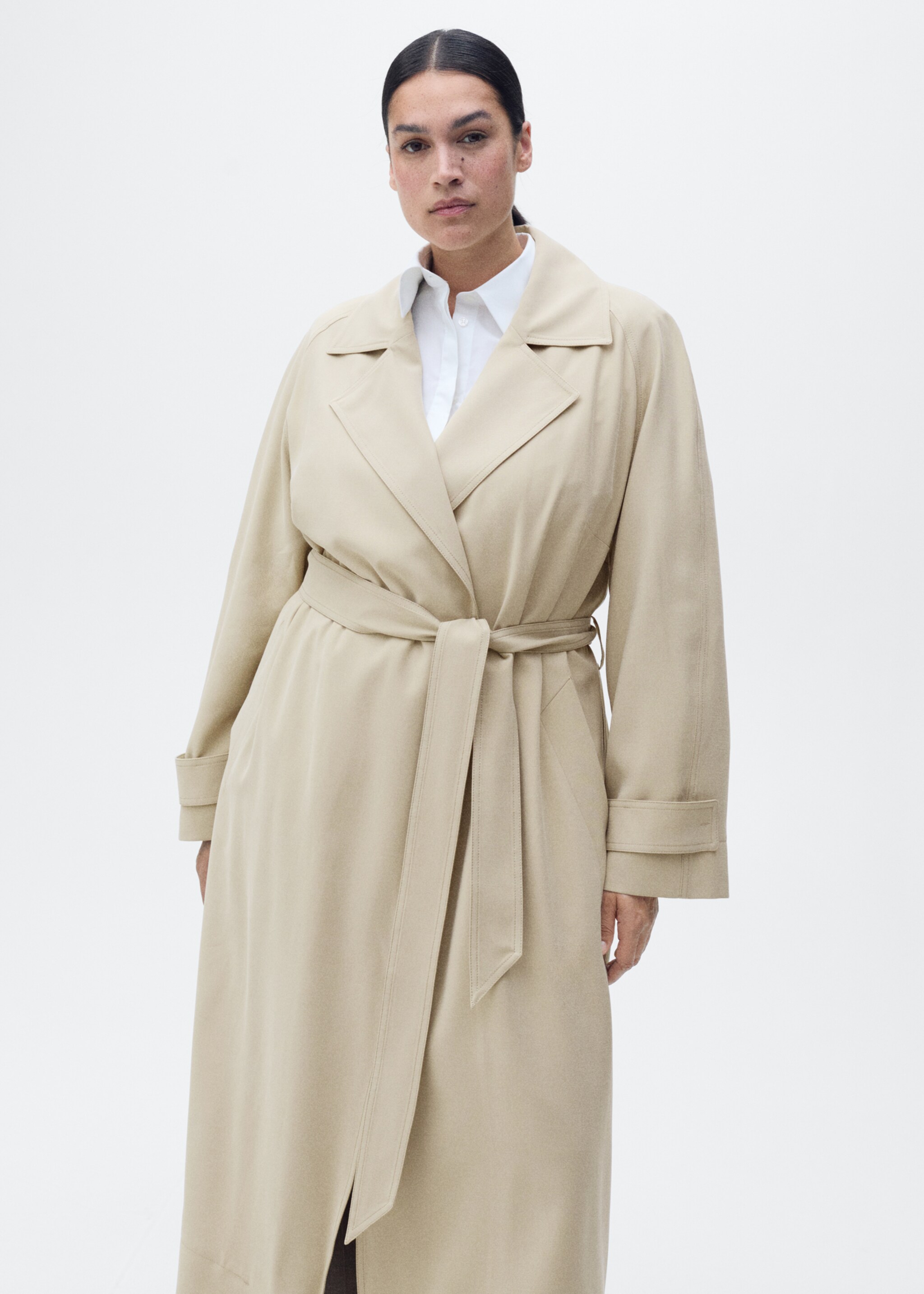 Mjuk trenchcoat med bälte - Detaljer om artikeln 5, Ljus/Pastellgrå. Ref: 87056354-00.