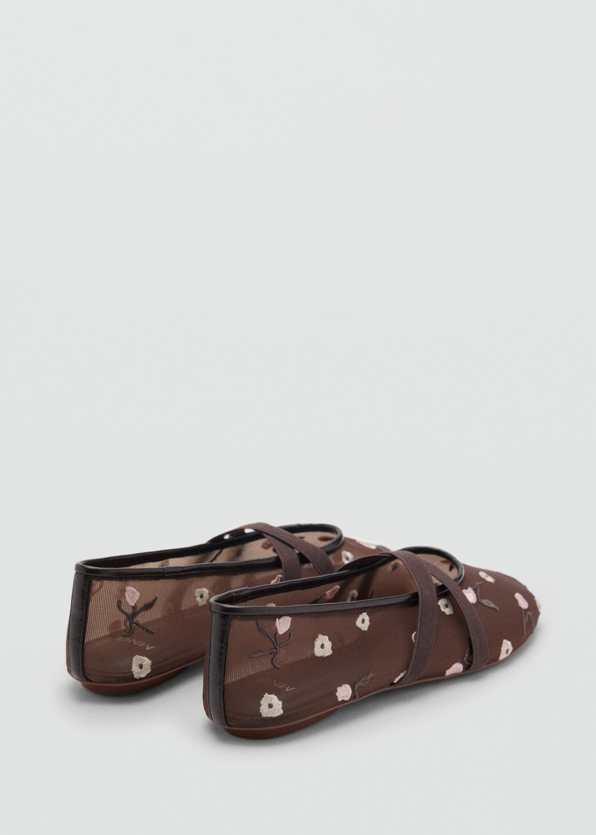 Ballerina flats with cross straps with embroidered flowers - Details of the article 1, Brown. Ref: 87056710-00.