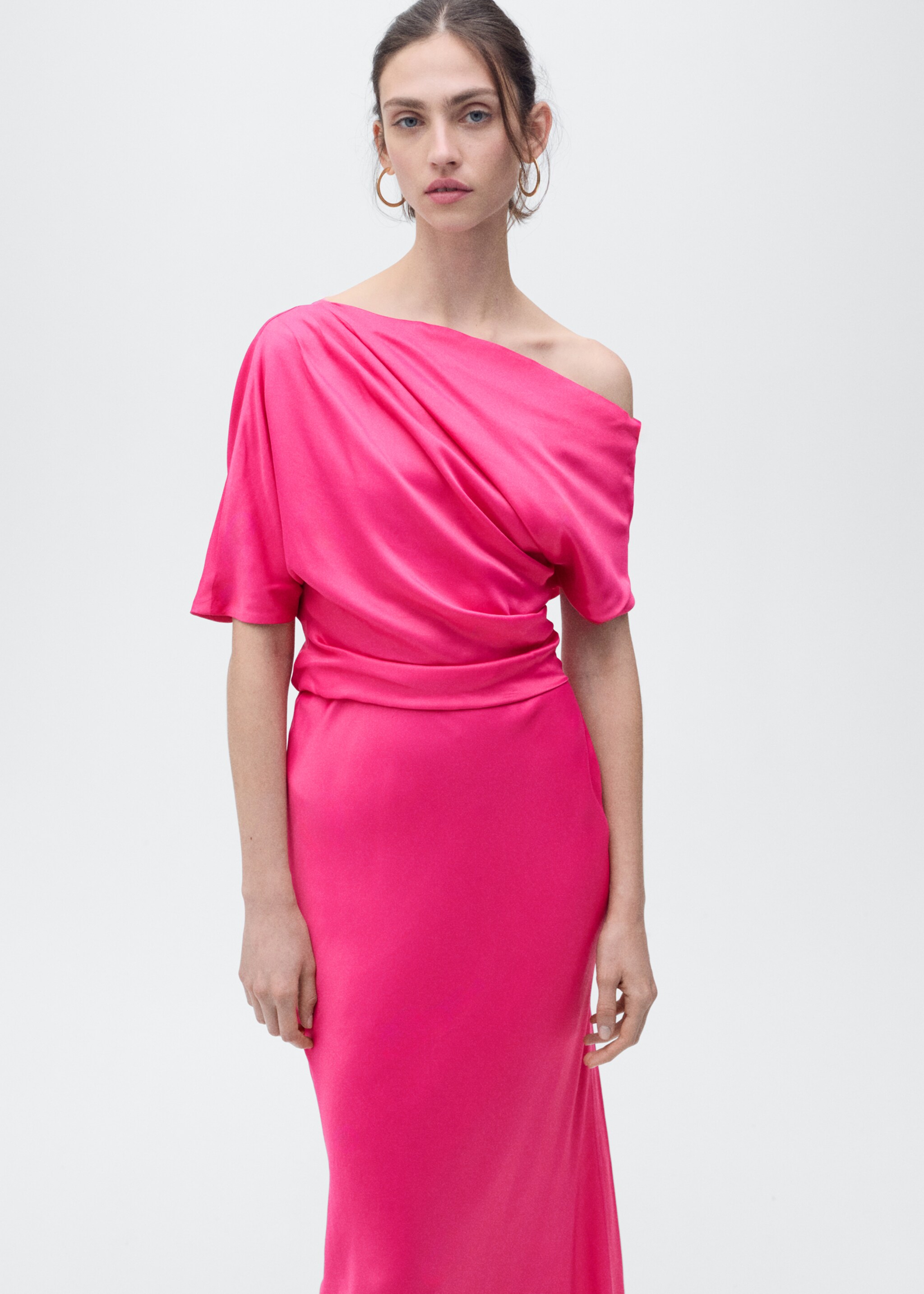 Draped asymmetrical midi-dress - Medium plane, Pink. Ref: 87056711-00.