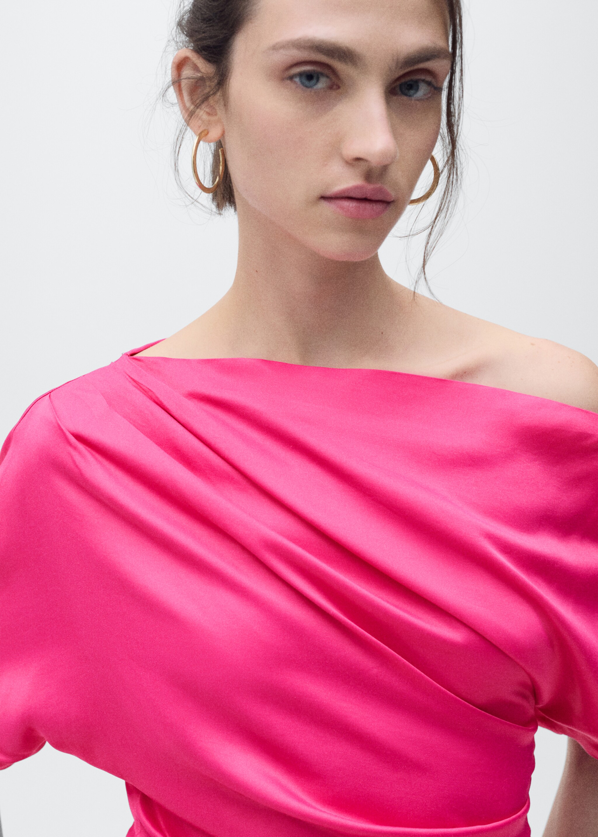 Draped asymmetrical midi-dress - Details of the article 1, Pink. Ref: 87056711-00.
