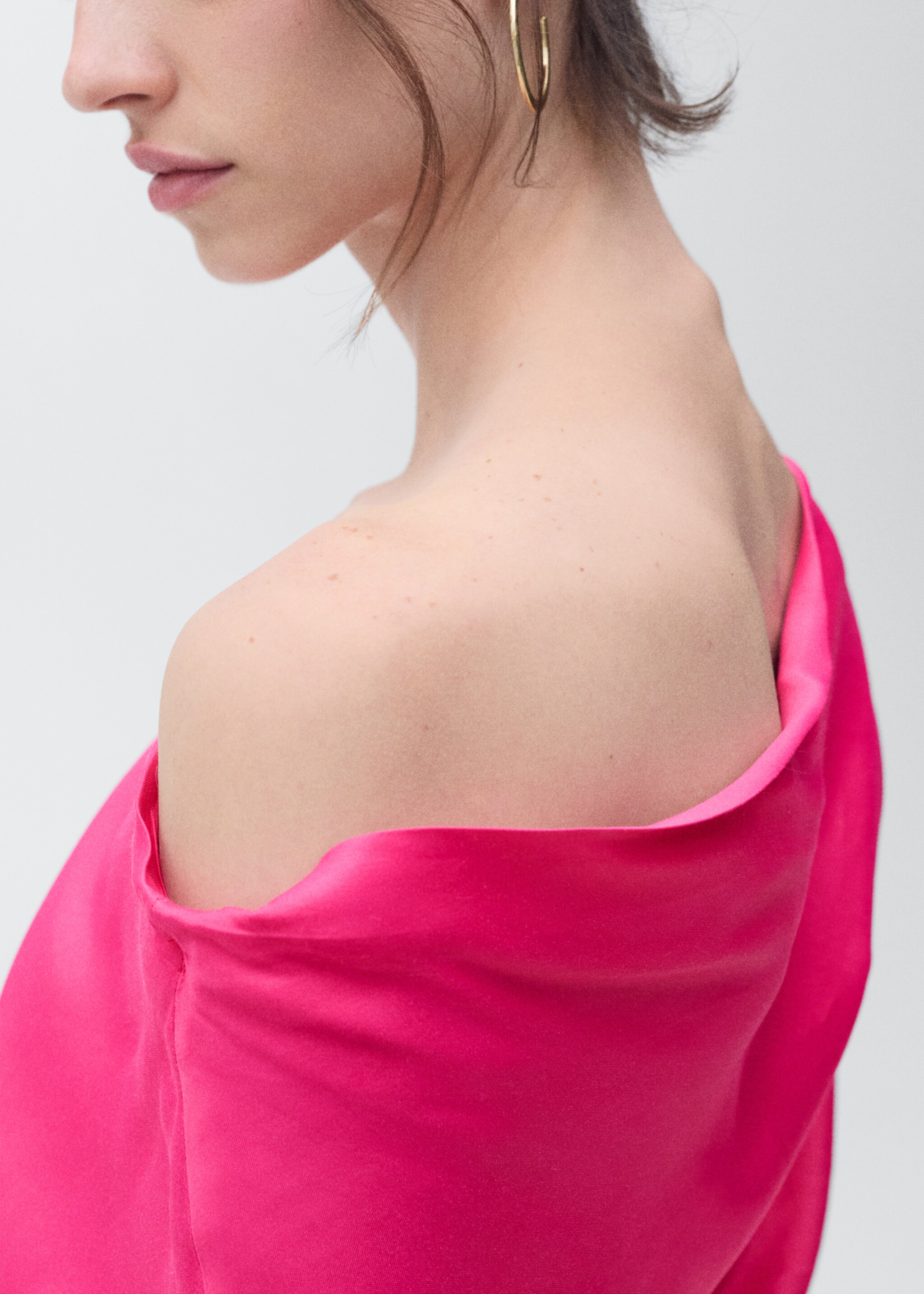 Draped asymmetrical midi-dress - Details of the article 6, Pink. Ref: 87056711-00.