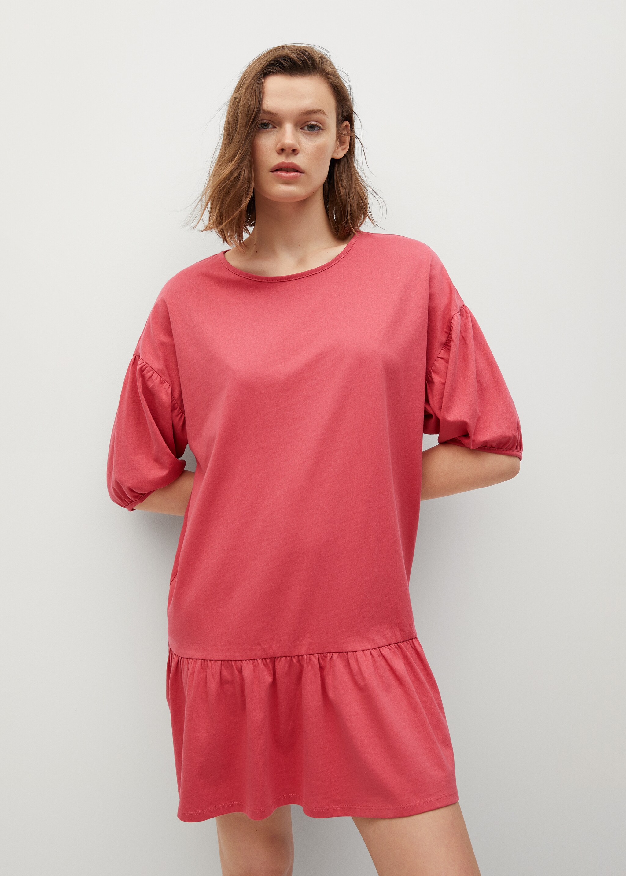Vestido algodón manga abullonada - Plano medio