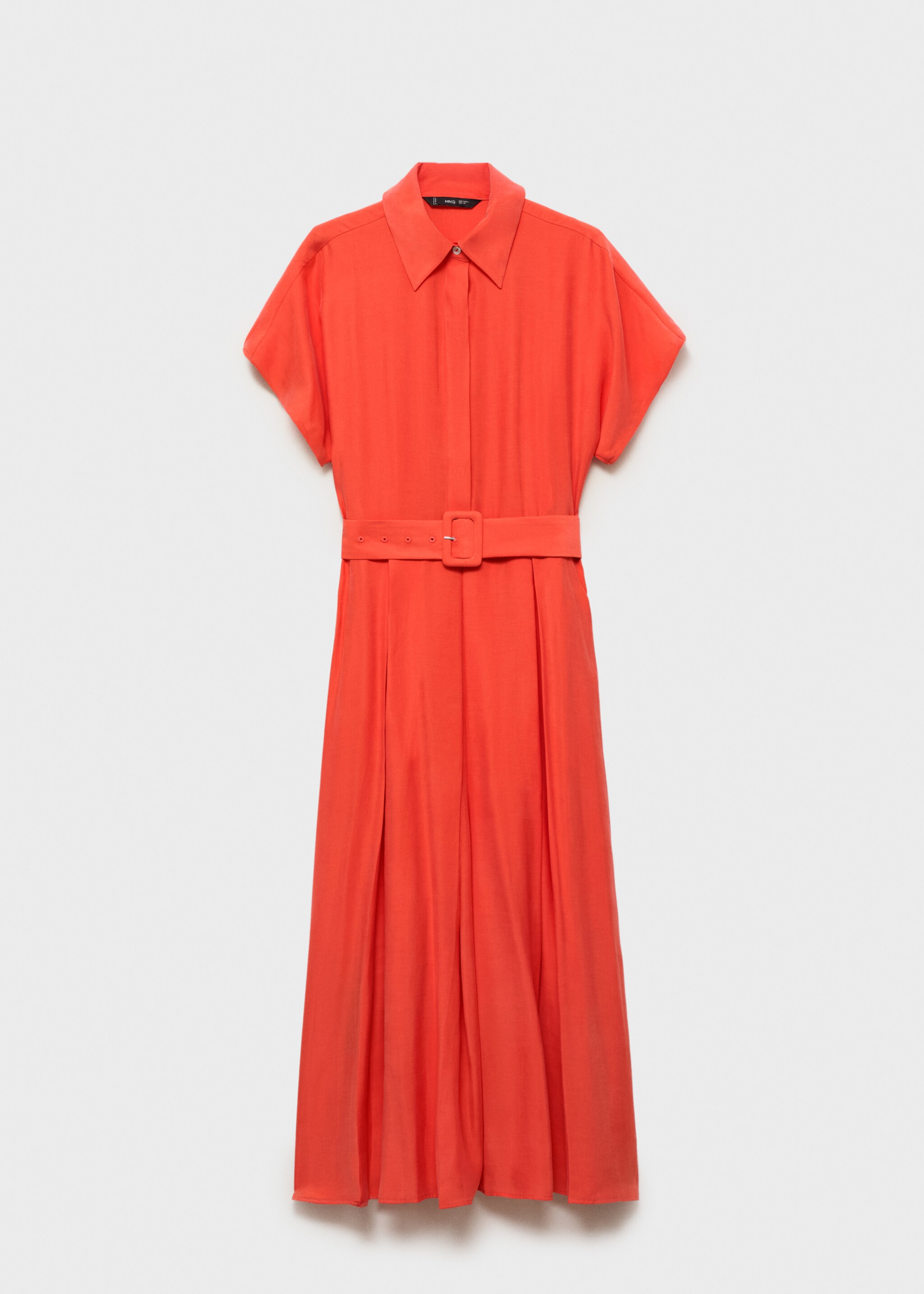 Flared midi-dress with belt - Article without model, Red. Ref: 87057173-00.