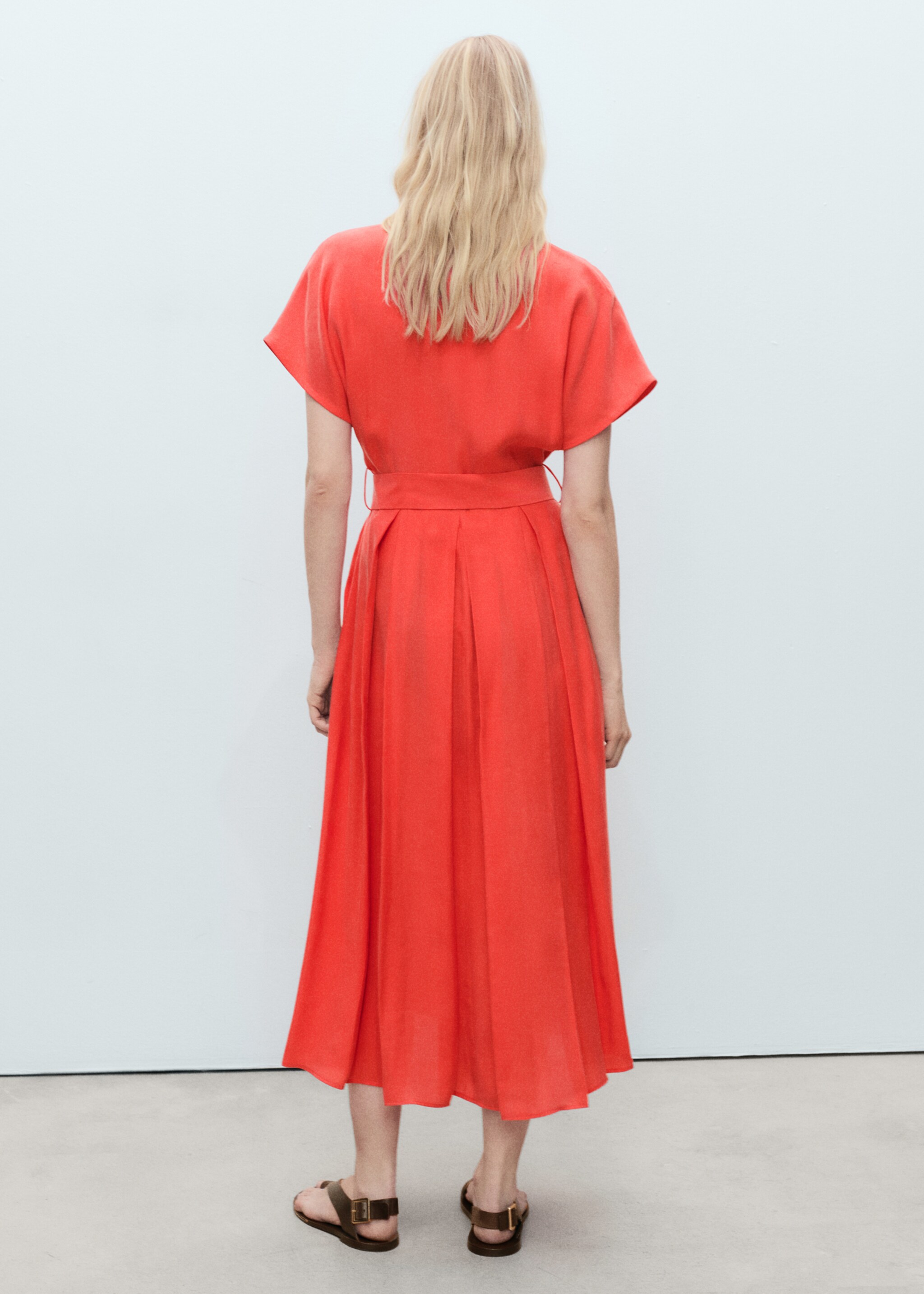 Flared midi-dress with belt - Reverse of the article, Red. Ref: 87057173-00.