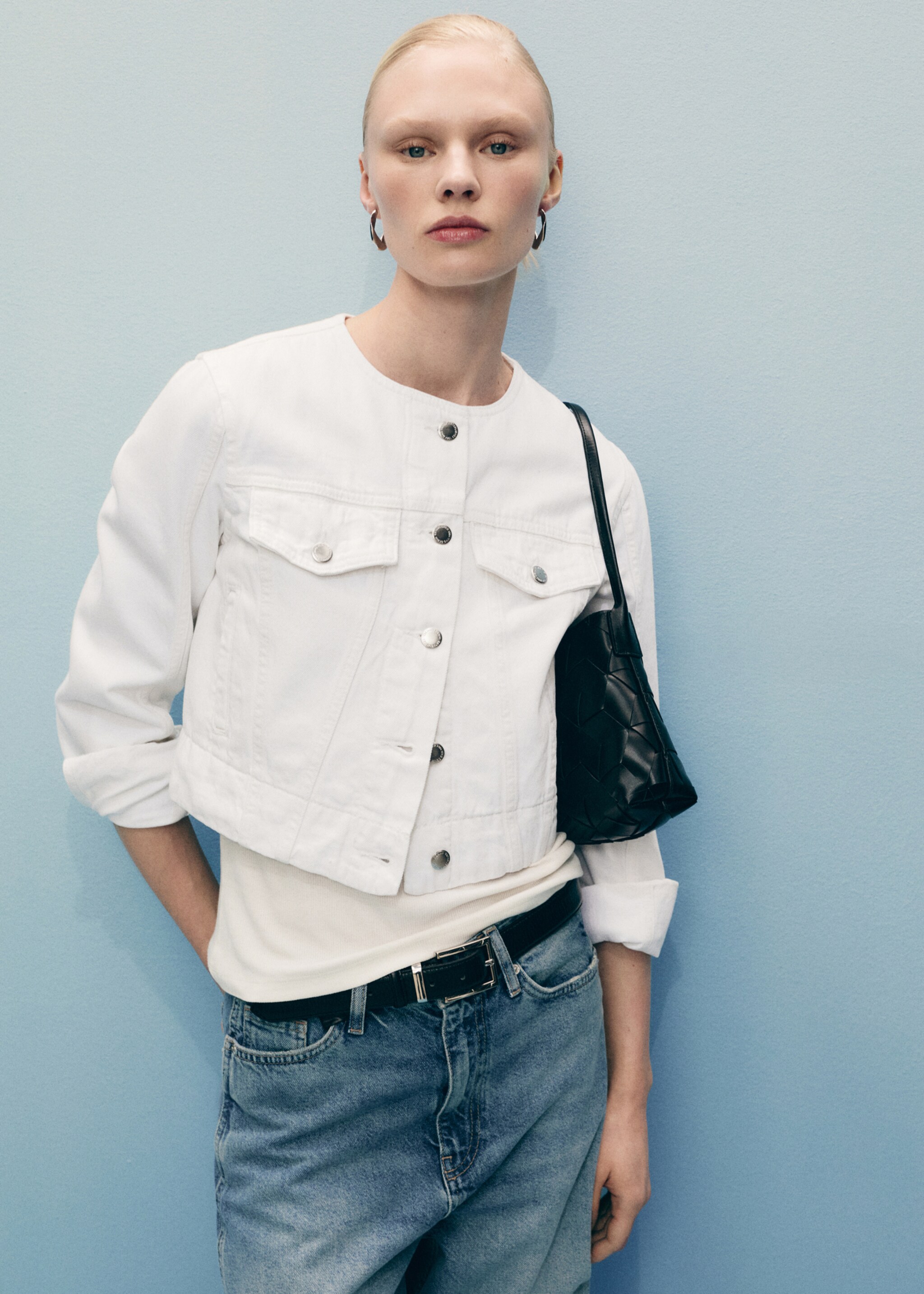 Crop denim jacket - Medium plane, White. Ref: 87057175-00.