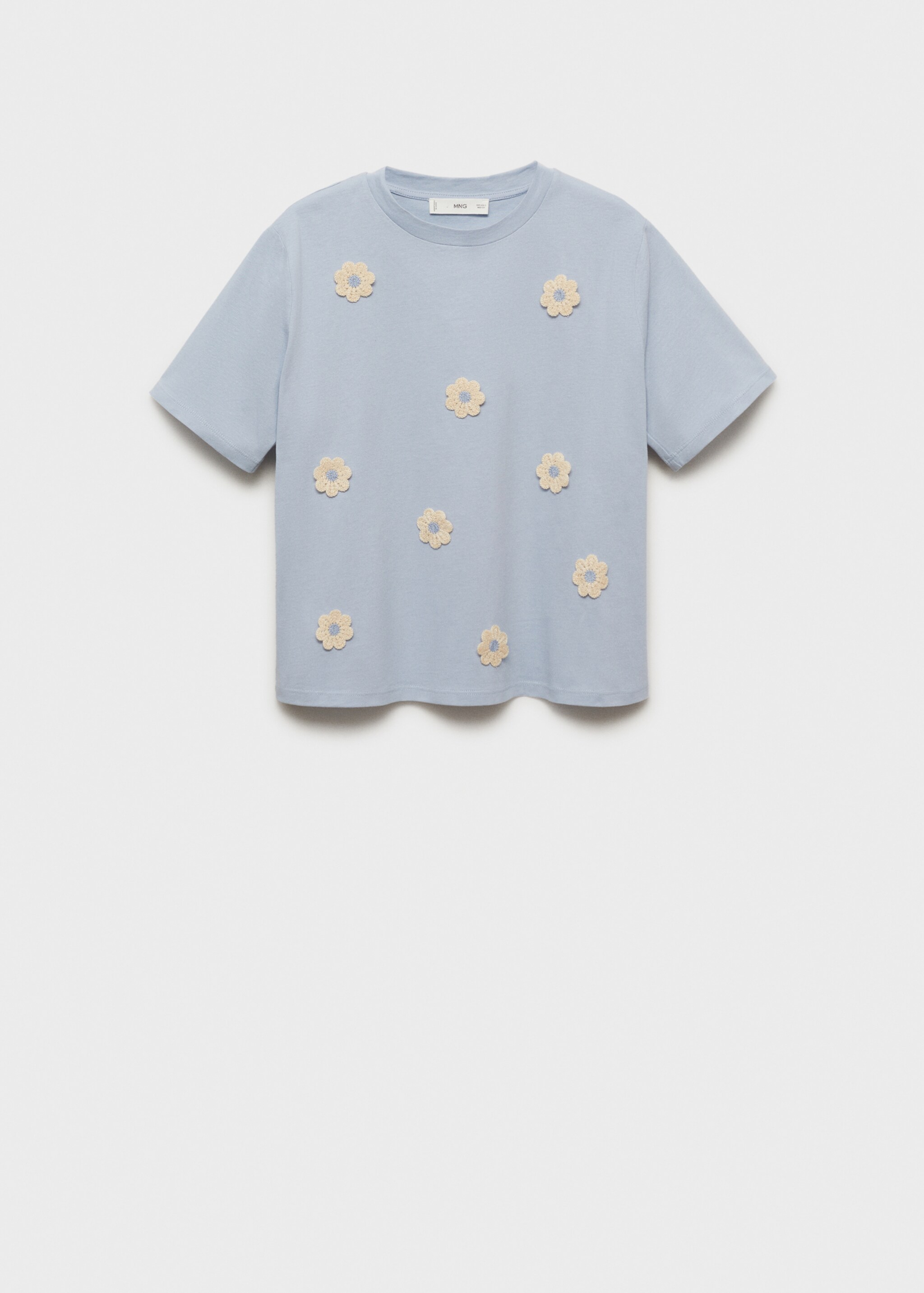 Cotton T-shirt with flower detail - Article without model, Blue. Ref: 87057179-00.