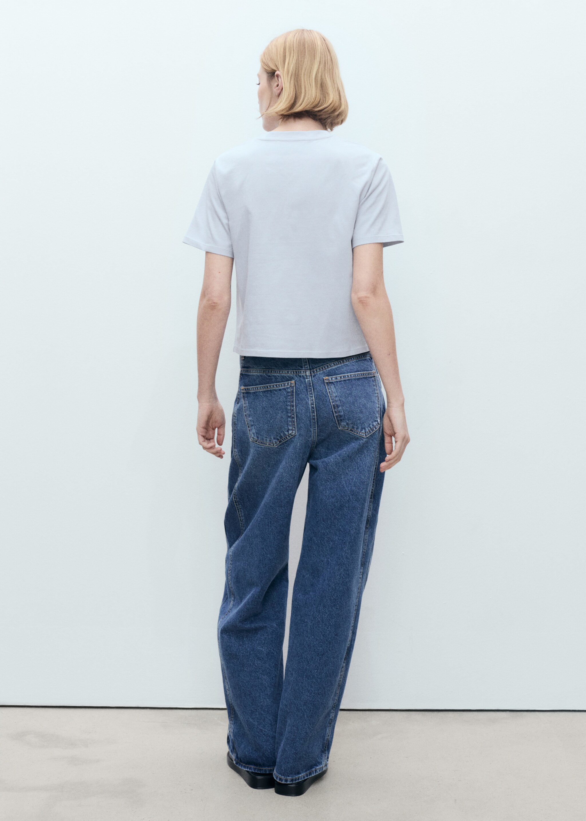 Cotton T-shirt with flower detail - Reverse of the article, Blue. Ref: 87057179-00.