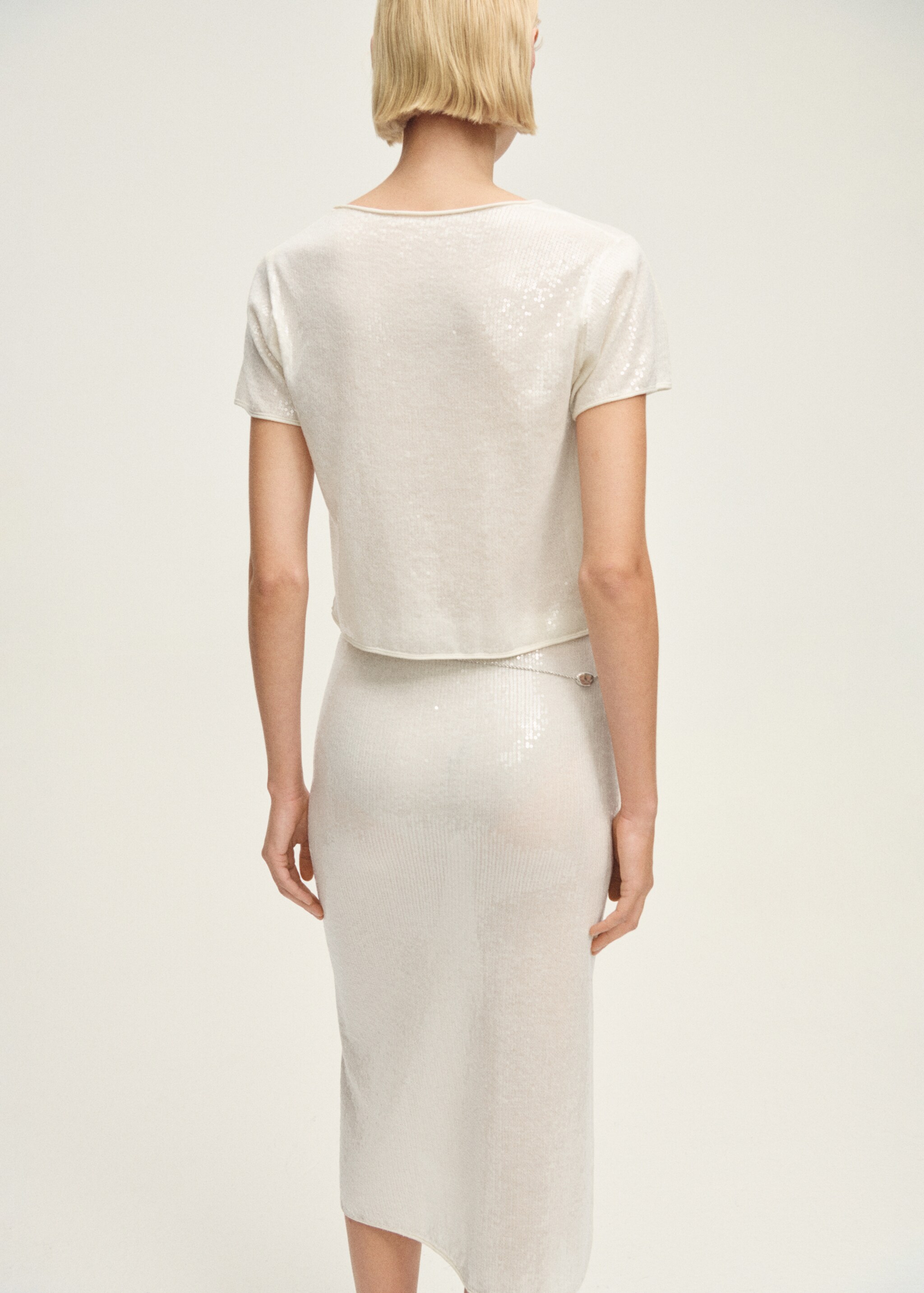 Falda punto lápiz lentejuelas - Reverso del artículo, Vainilla. Ref: 87057190-00.