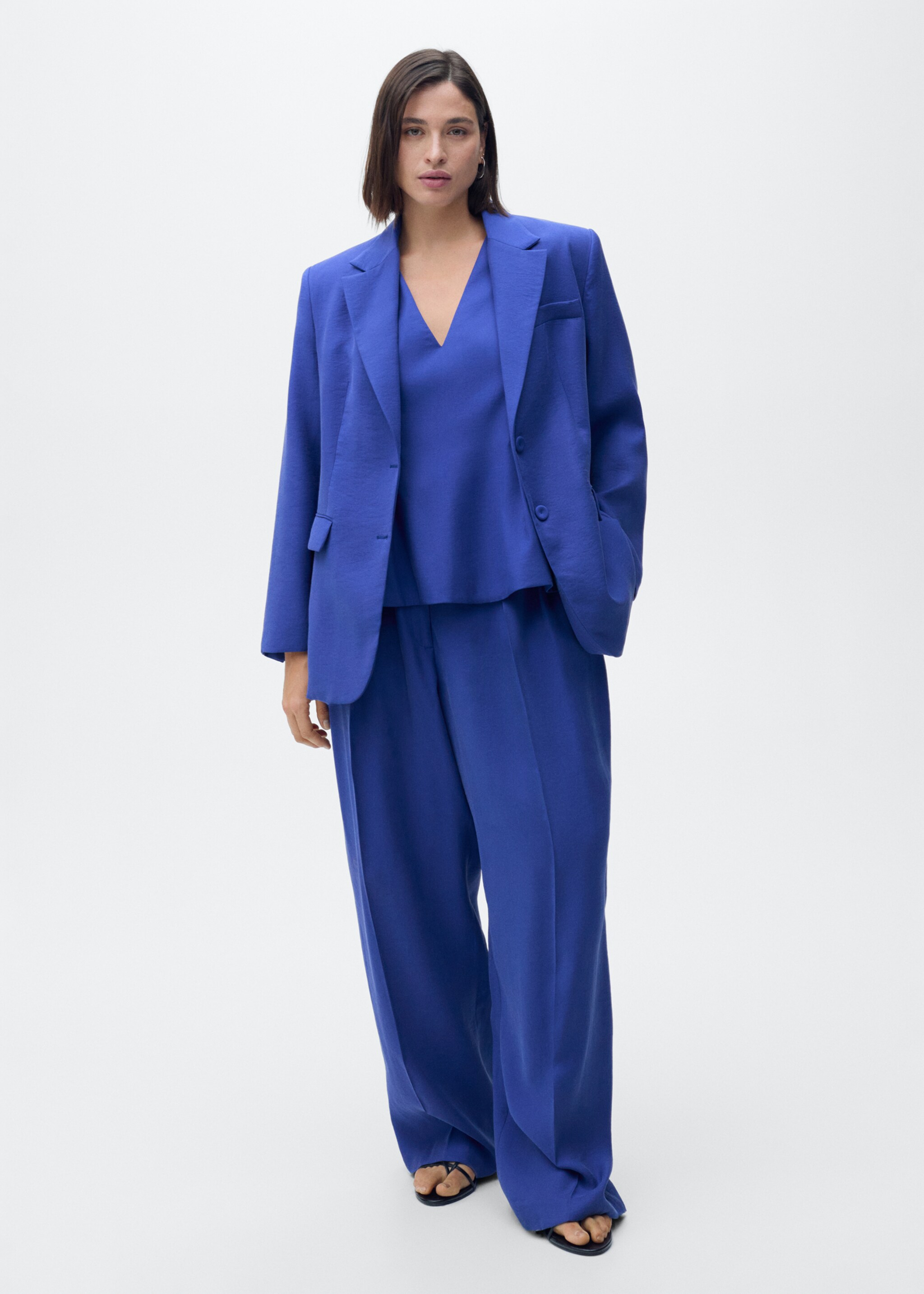 Wide leg pleated suit trousers - Details of the article 3, Blue. Ref: 87057194-00.